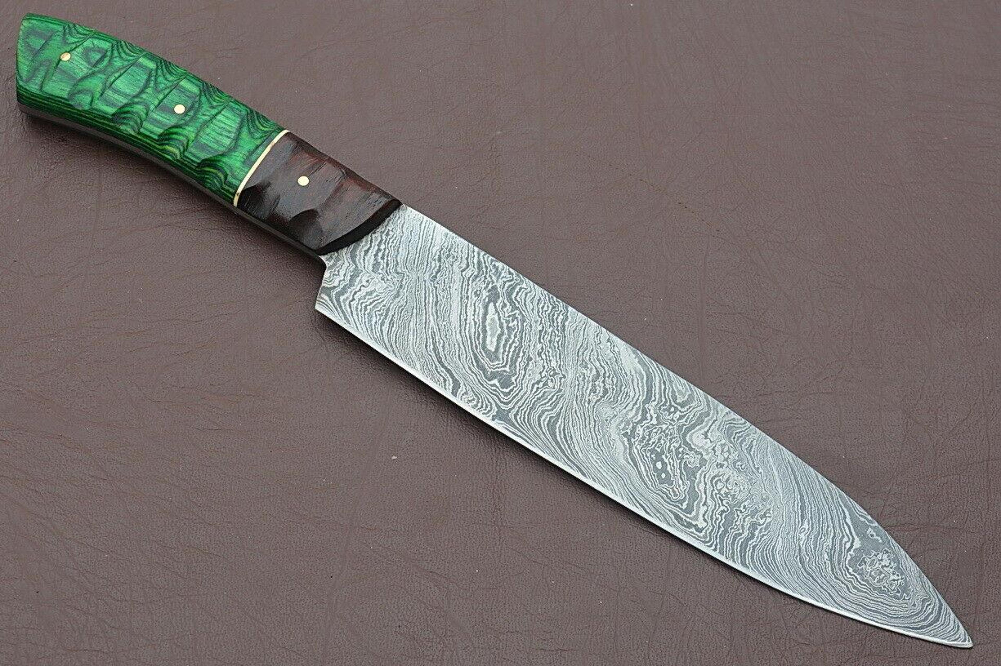 custom hand forged damascus chef knife | kitchen blade with wood handle