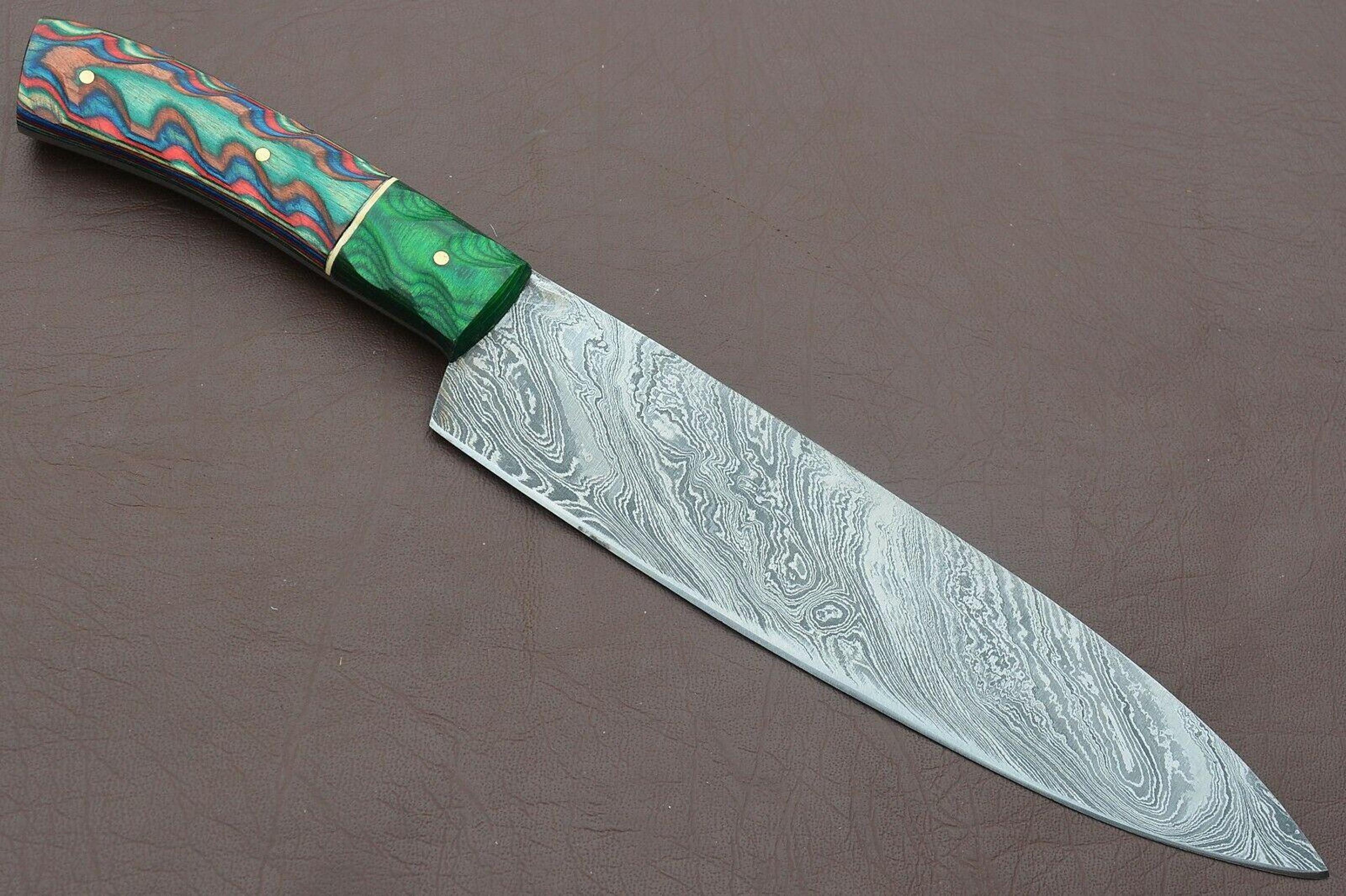 professional 12 inch handmade damascus chef knife | groov dollar wood handle