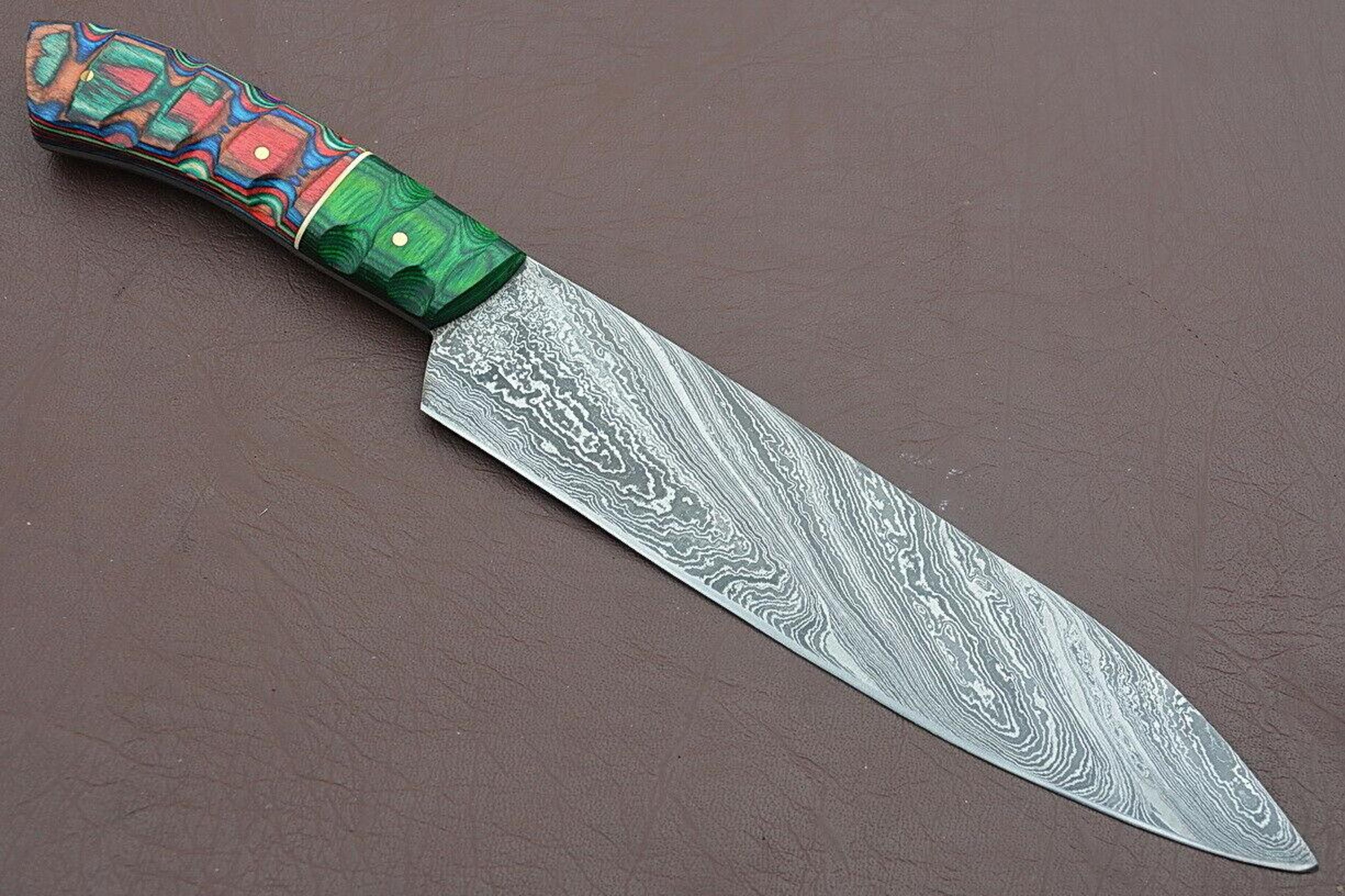 12 inch handmade damascus chef knife | groov dollar wood handle | full tang kitchen blade