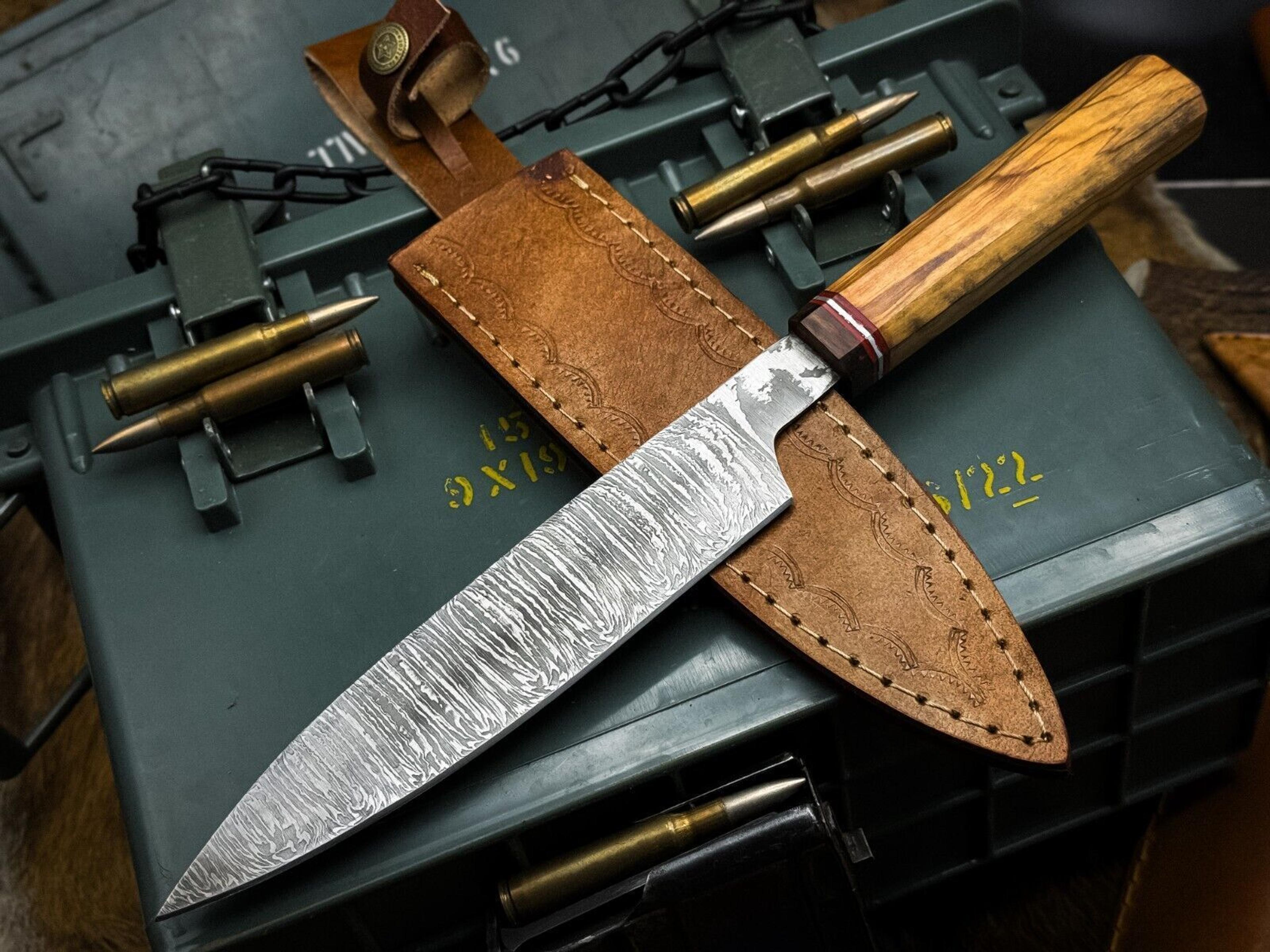 hand forged damascus steel kitchen knife – full tang wooden handle chef blade