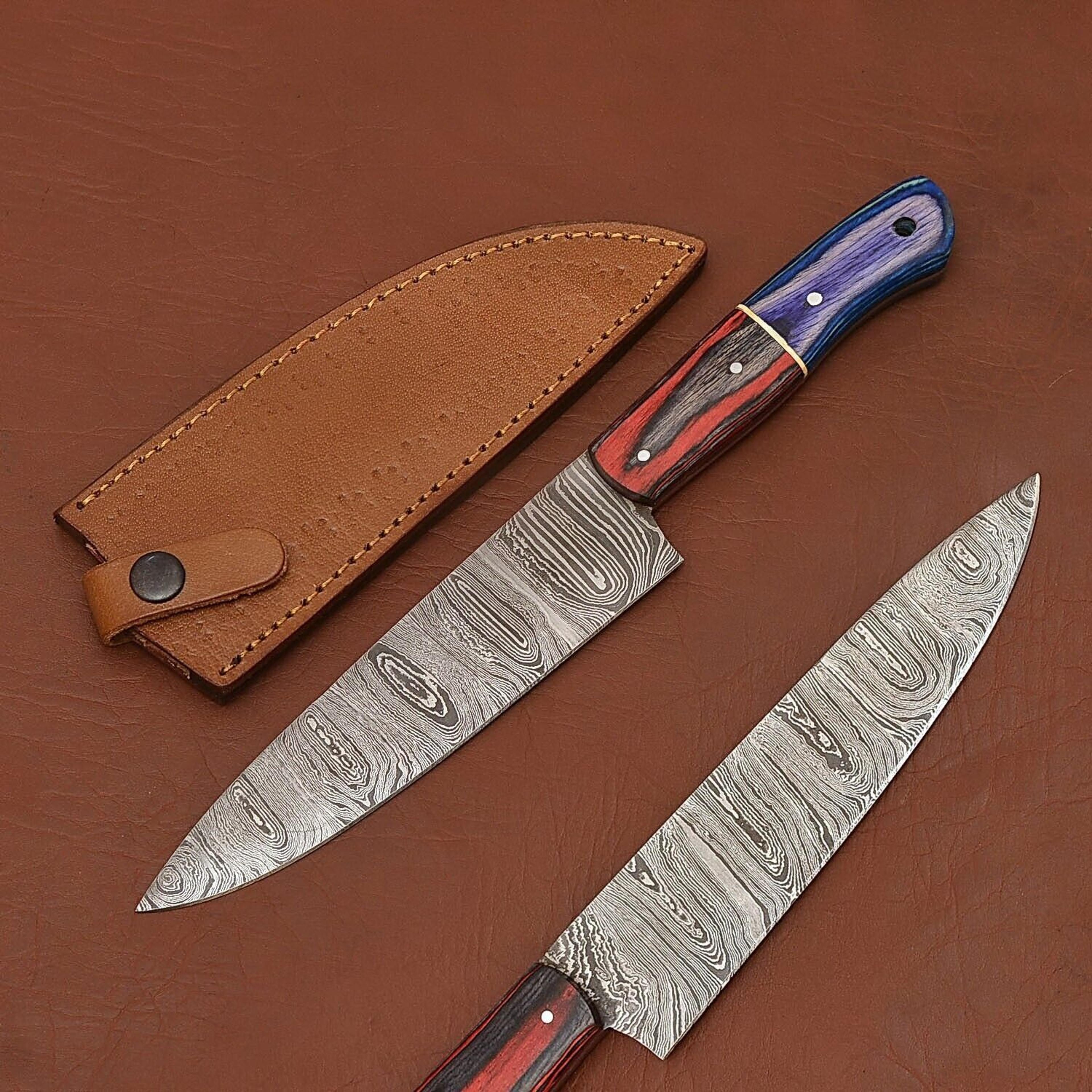 custom forged damascus steel chef knife – durable wooden handle design