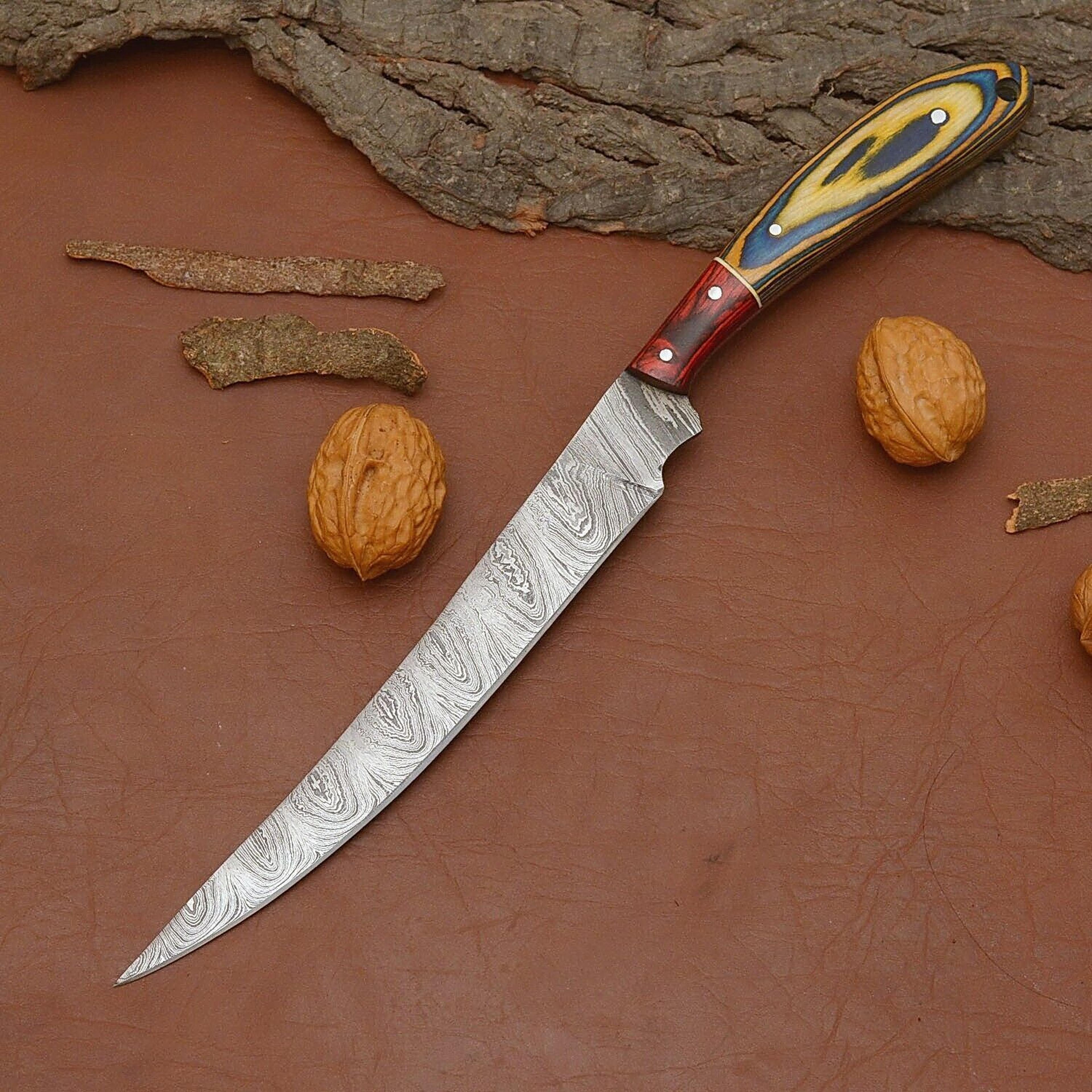 authentic damascus steel chef knife – handmade full tang fillet blade