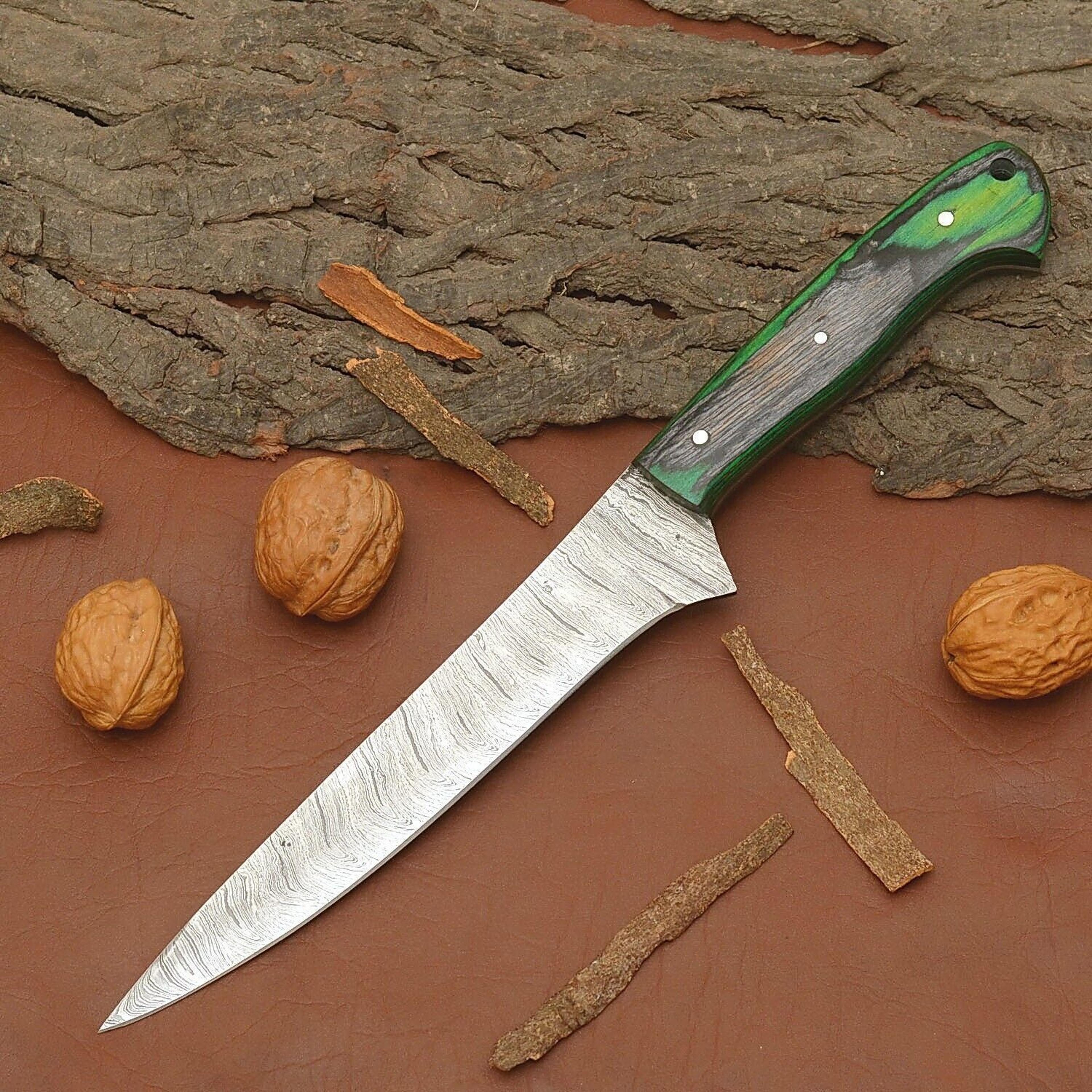 artisan handmade damascus steel kitchen knife – wooden handle edition