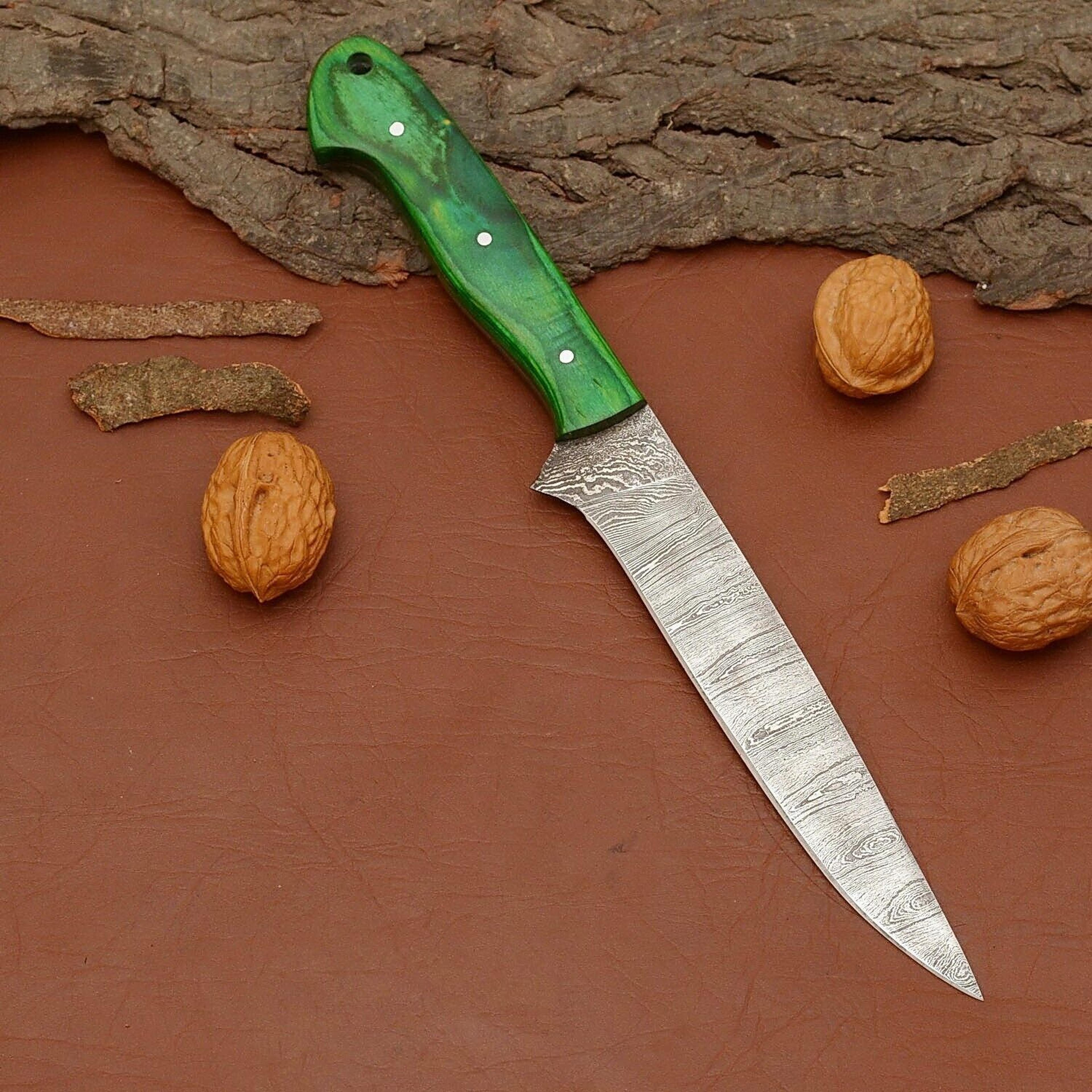 mastercrafted damascus steel kitchen knife – elegant wooden handle & sheath
