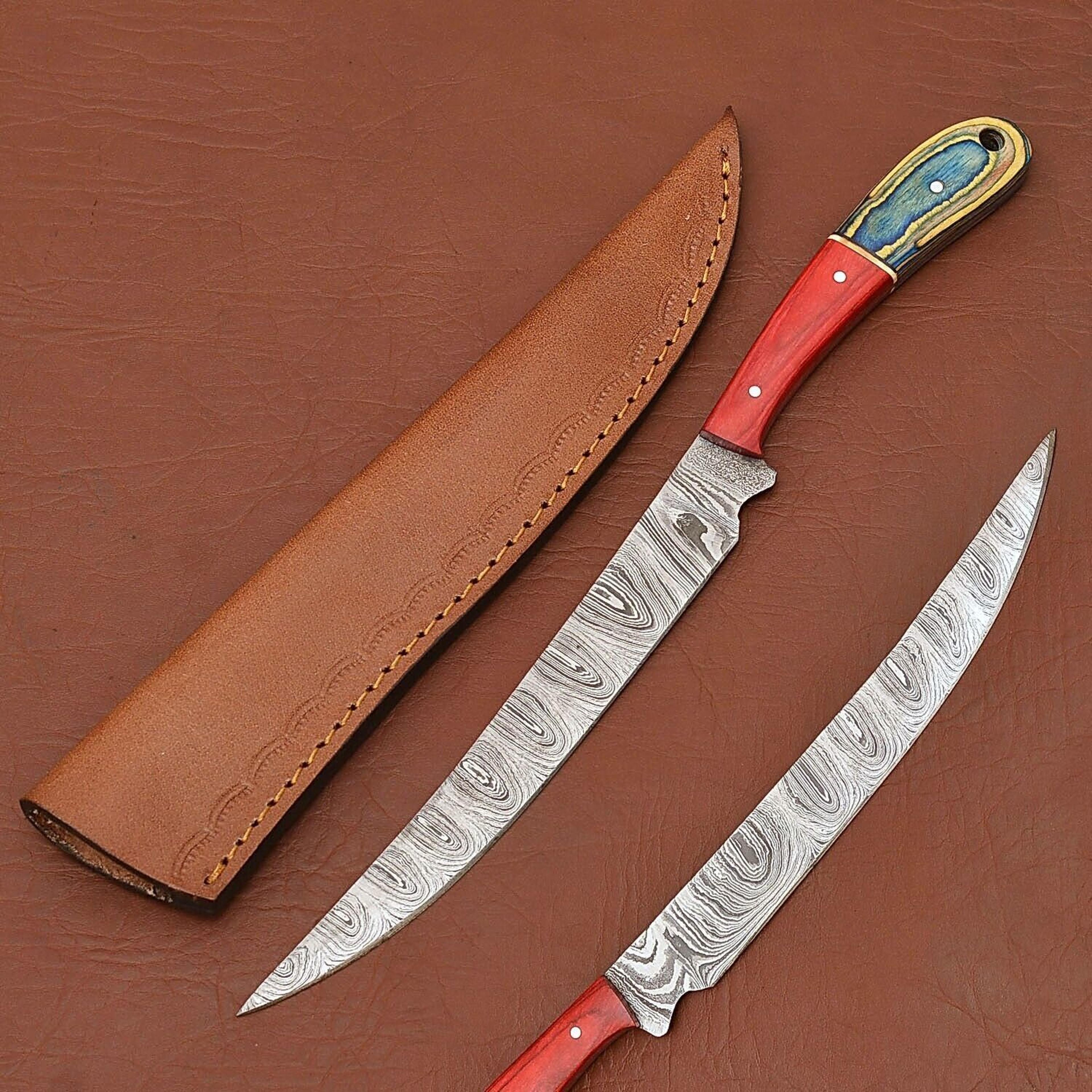 custom crafted damascus steel chef knife – wood handle kitchen essential