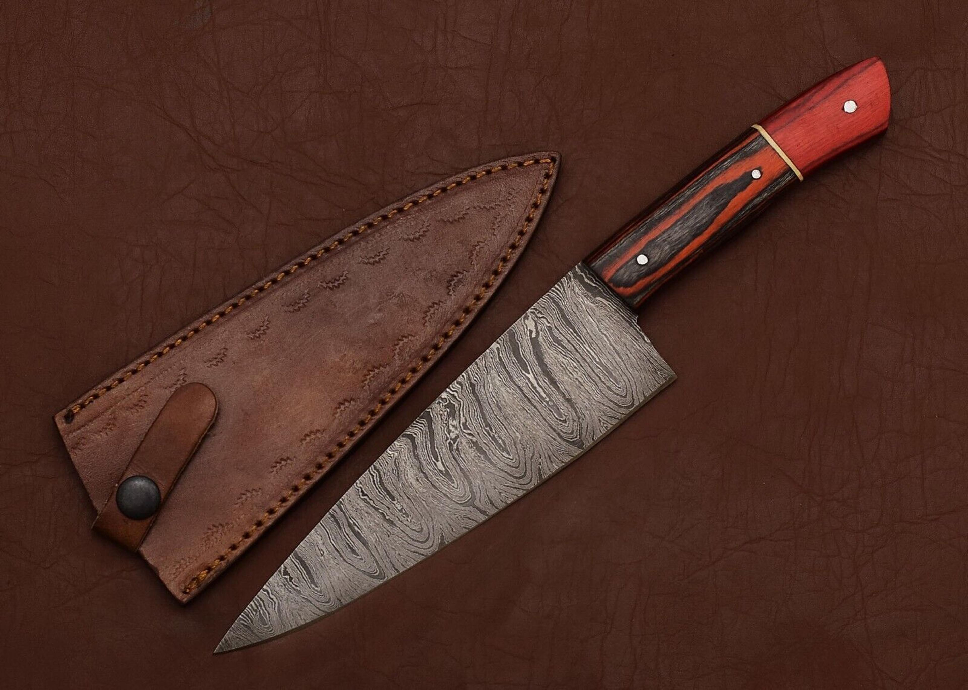 damascus steel cooking knife – handmade 7 inch chef knife with wooden grip