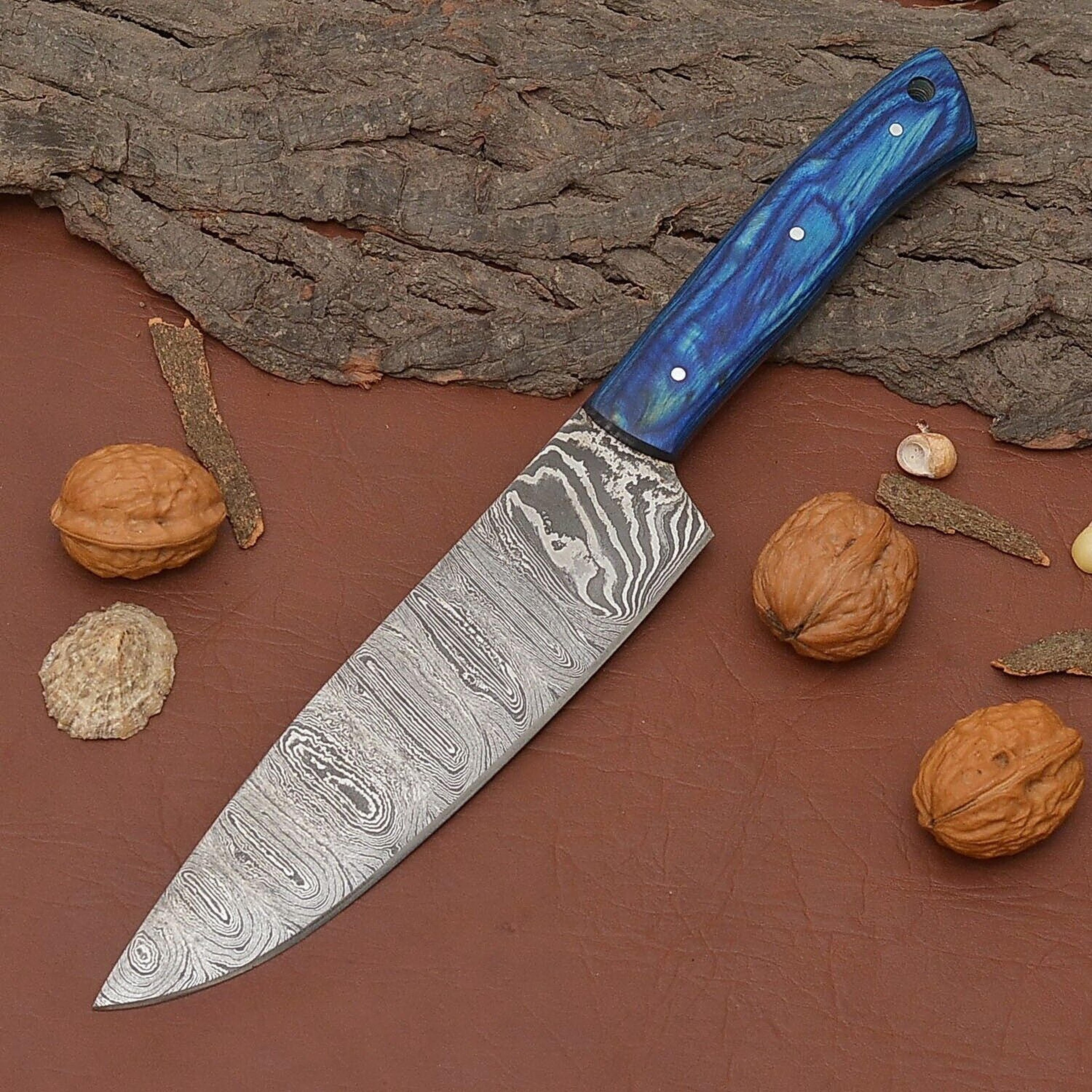 custom forged damascus steel chef knife – 12" fillet knife with wooden handle