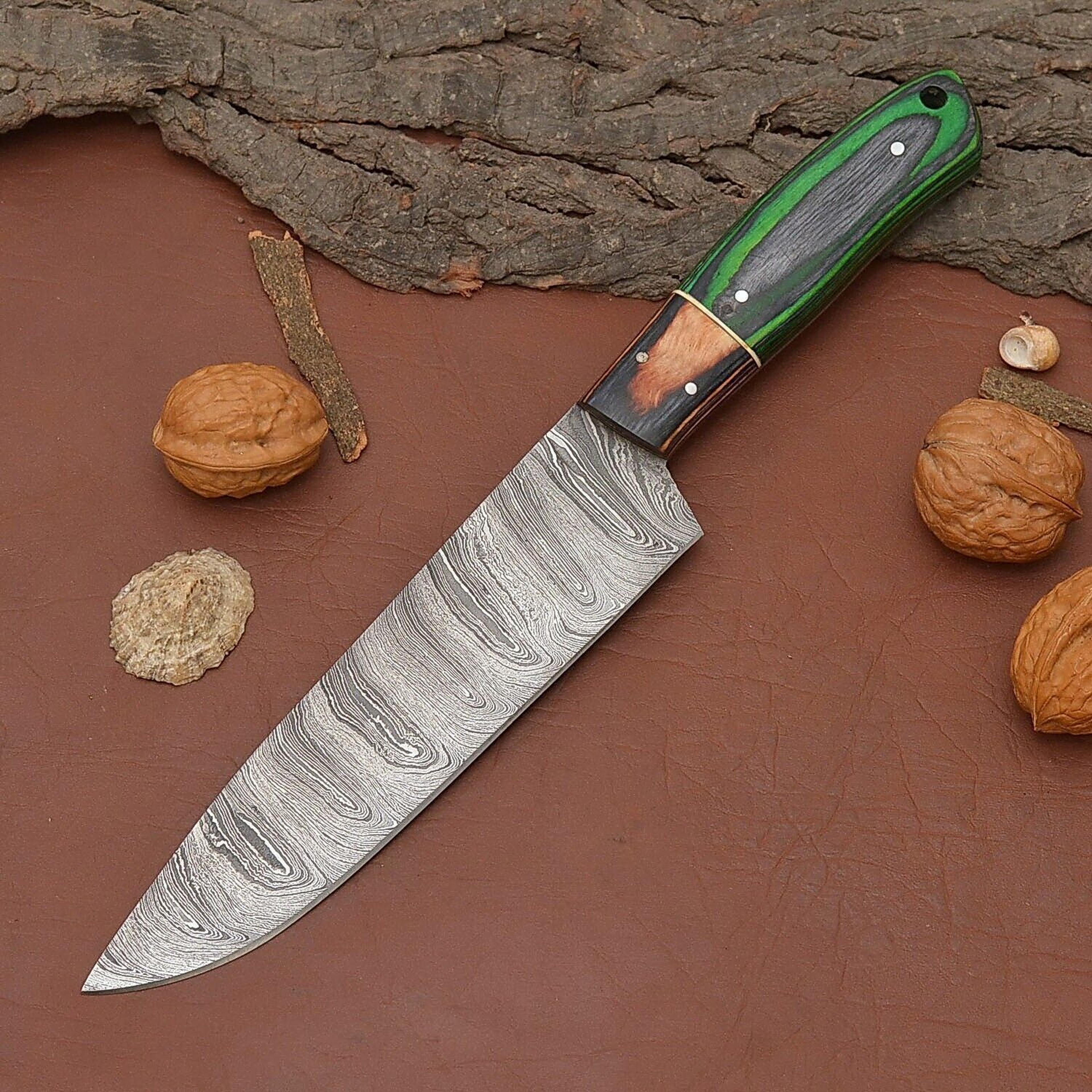 professional damascus steel fillet knife – handmade 12" chef knife with sheath