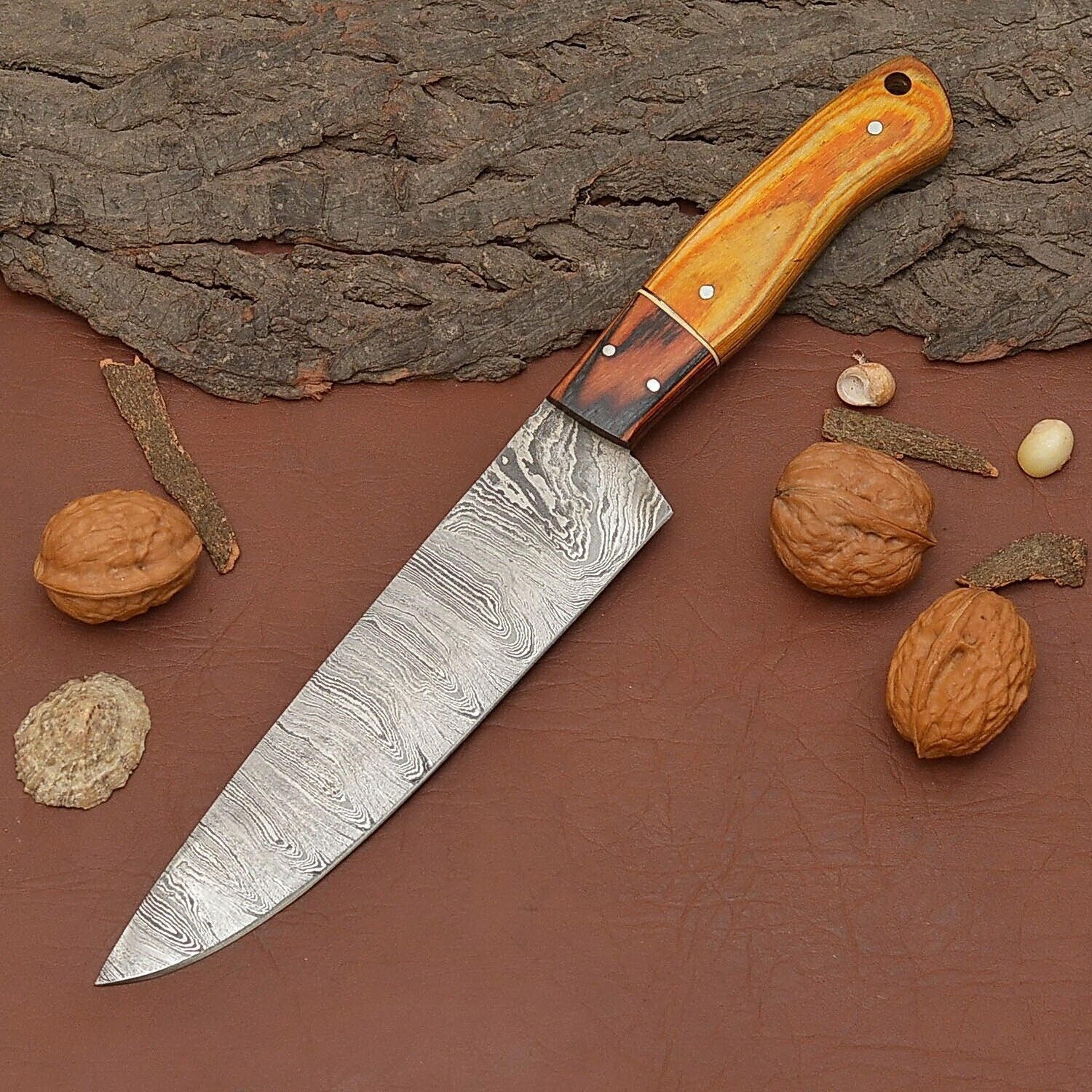 custom crafted damascus steel fillet knife – wood handle knife for kitchen & camping