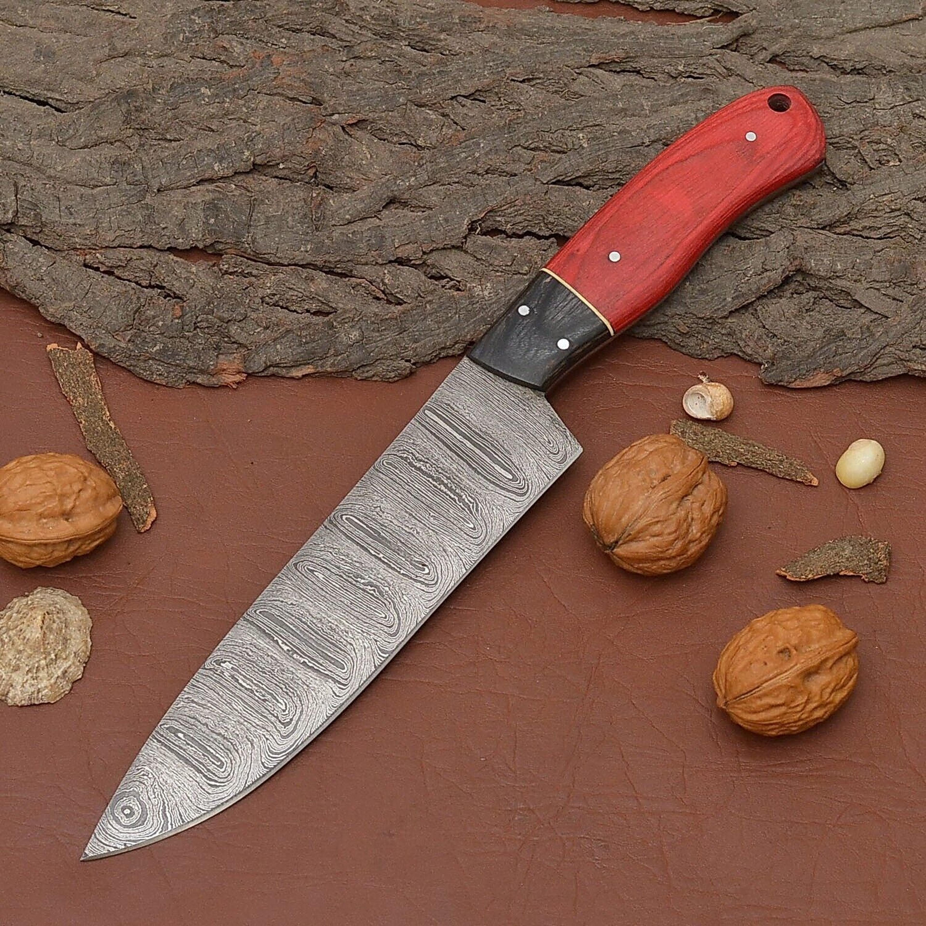 razor sharp handmade damascus steel fillet knife – wooden handle & leather sheath