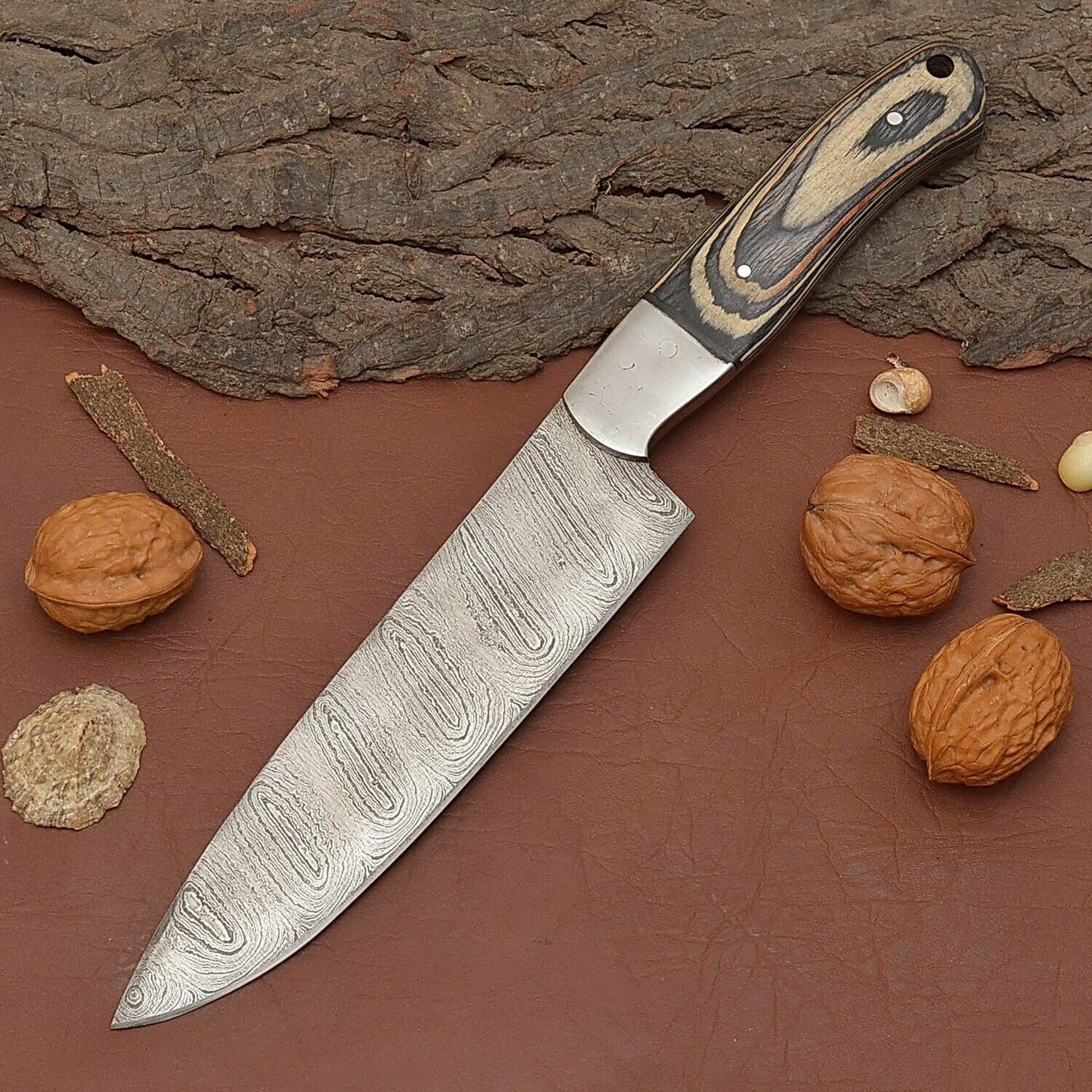 handmade damascus steel chef fillet knife – 7" kitchen knife with pakka wood handle
