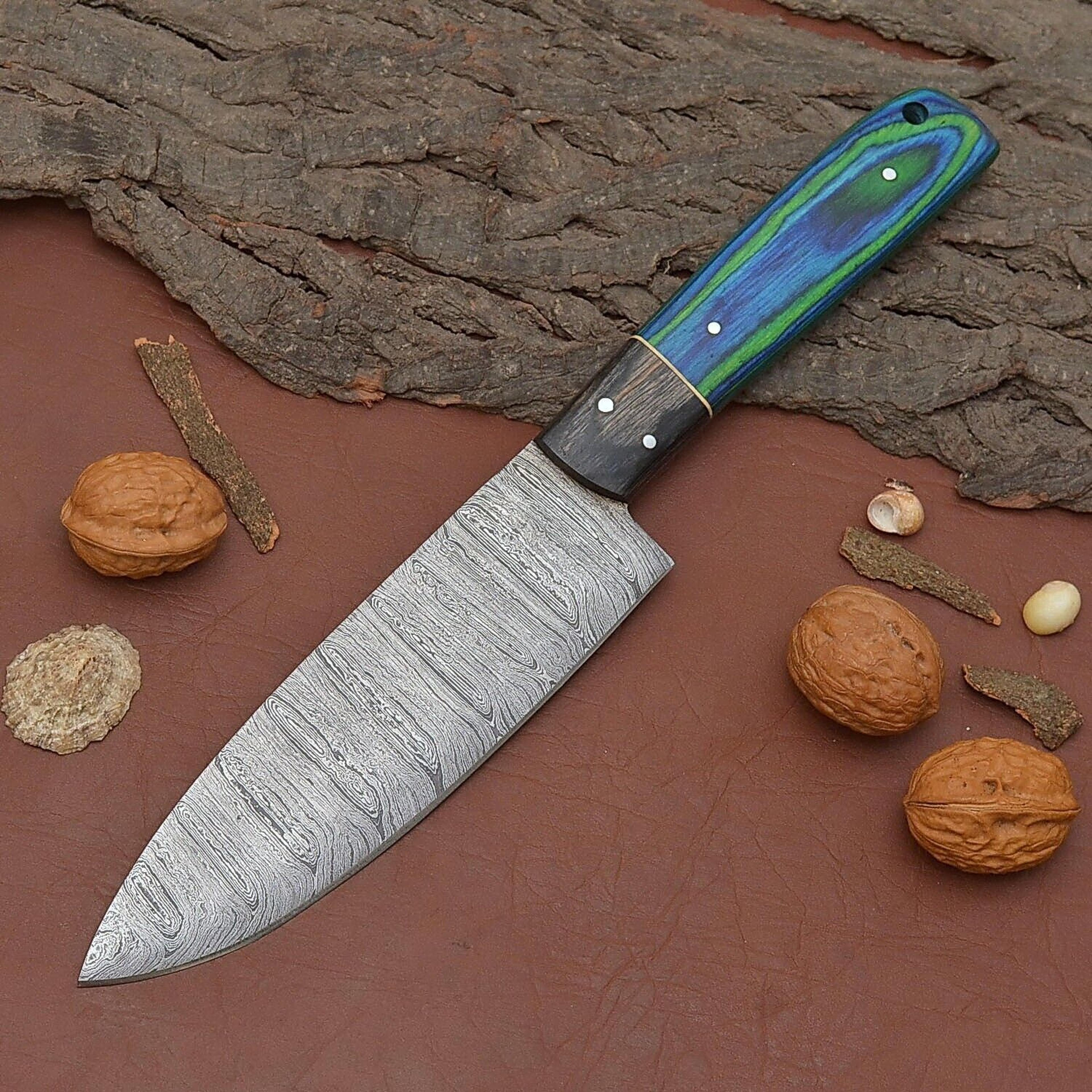 premium handmade damascus steel kitchen knife – 12" chef fillet knife with wooden handle