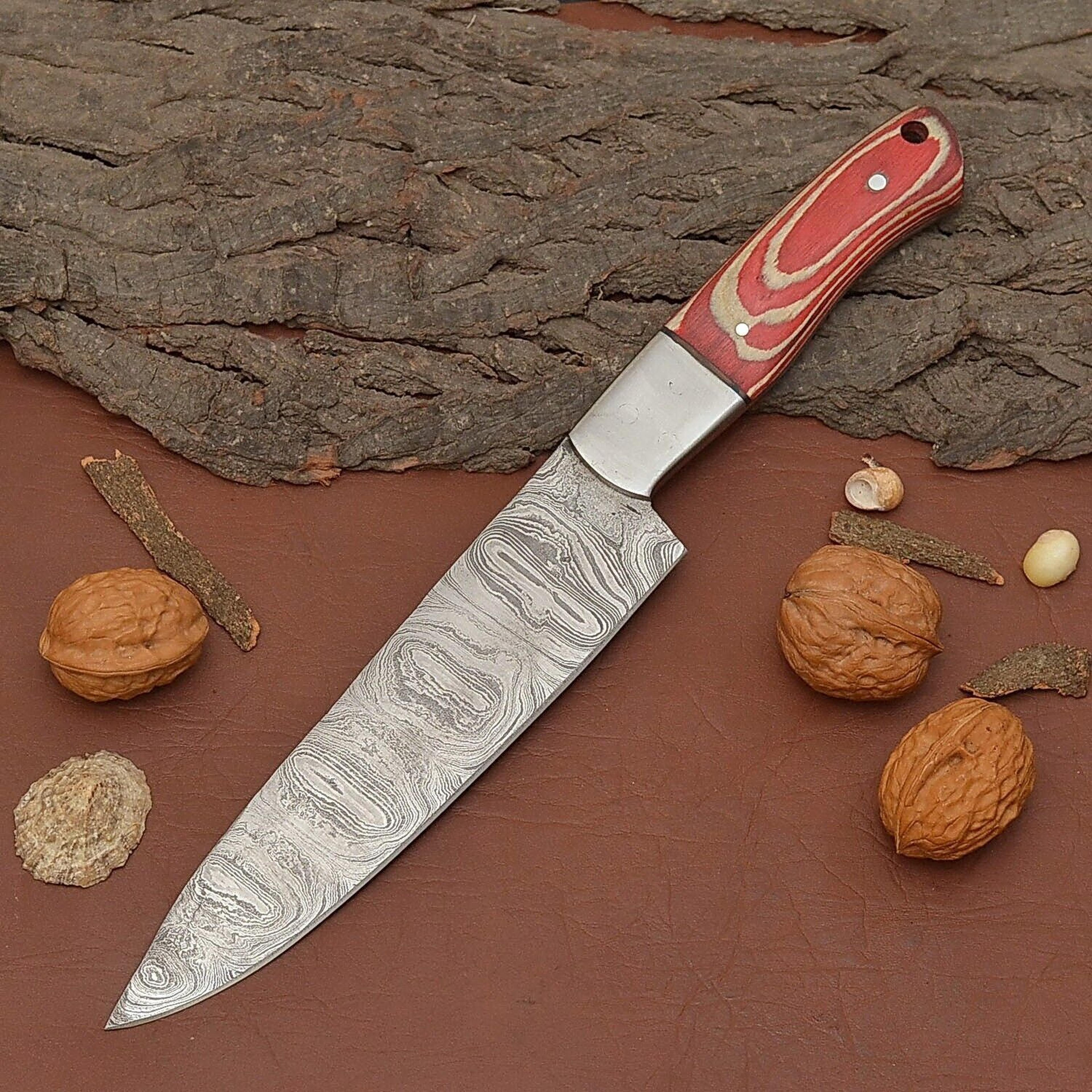 luxury handmade damascus steel chef fillet knife – wood handle & sheath included