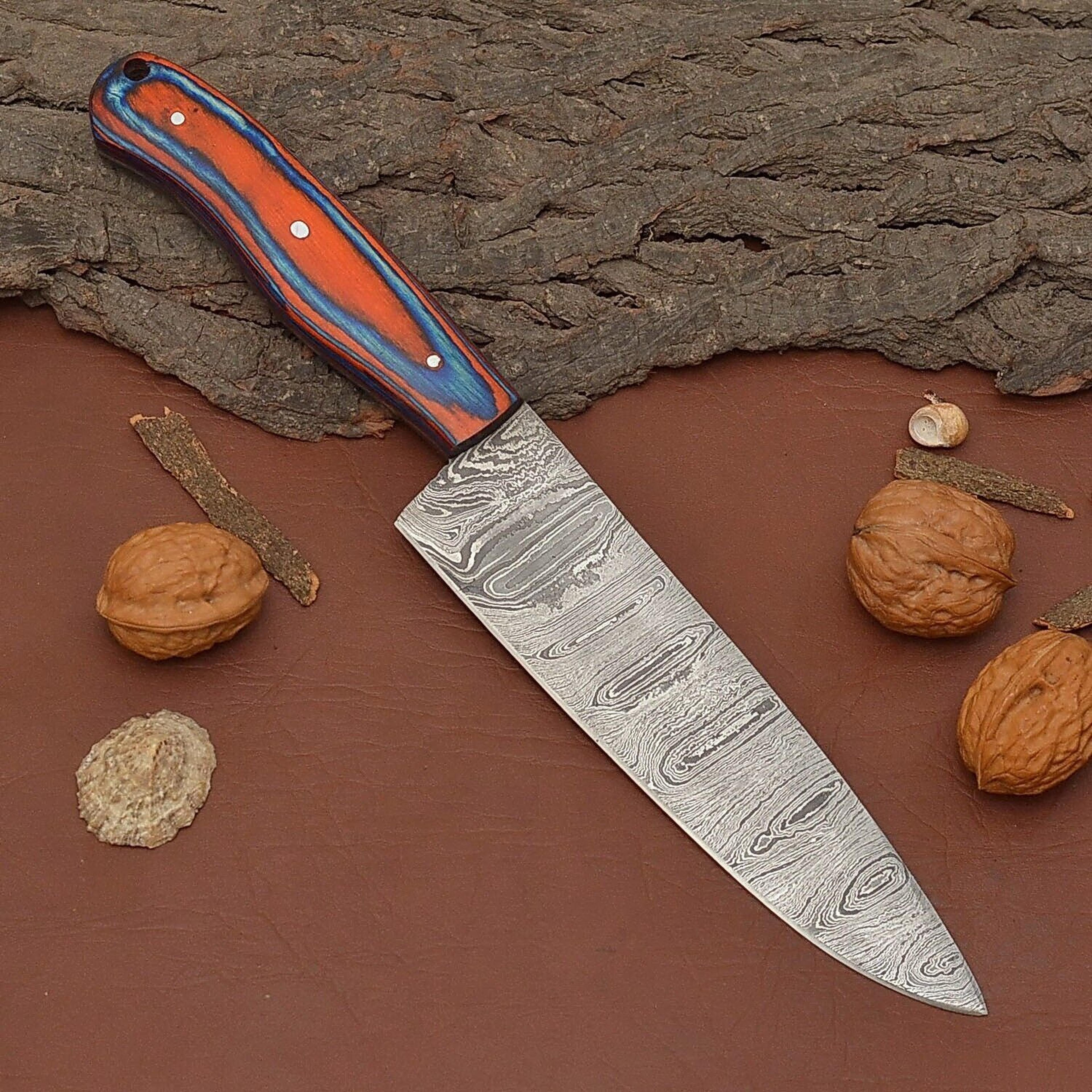 handmade damascus steel chef fillet knife – wood handle & sheath included