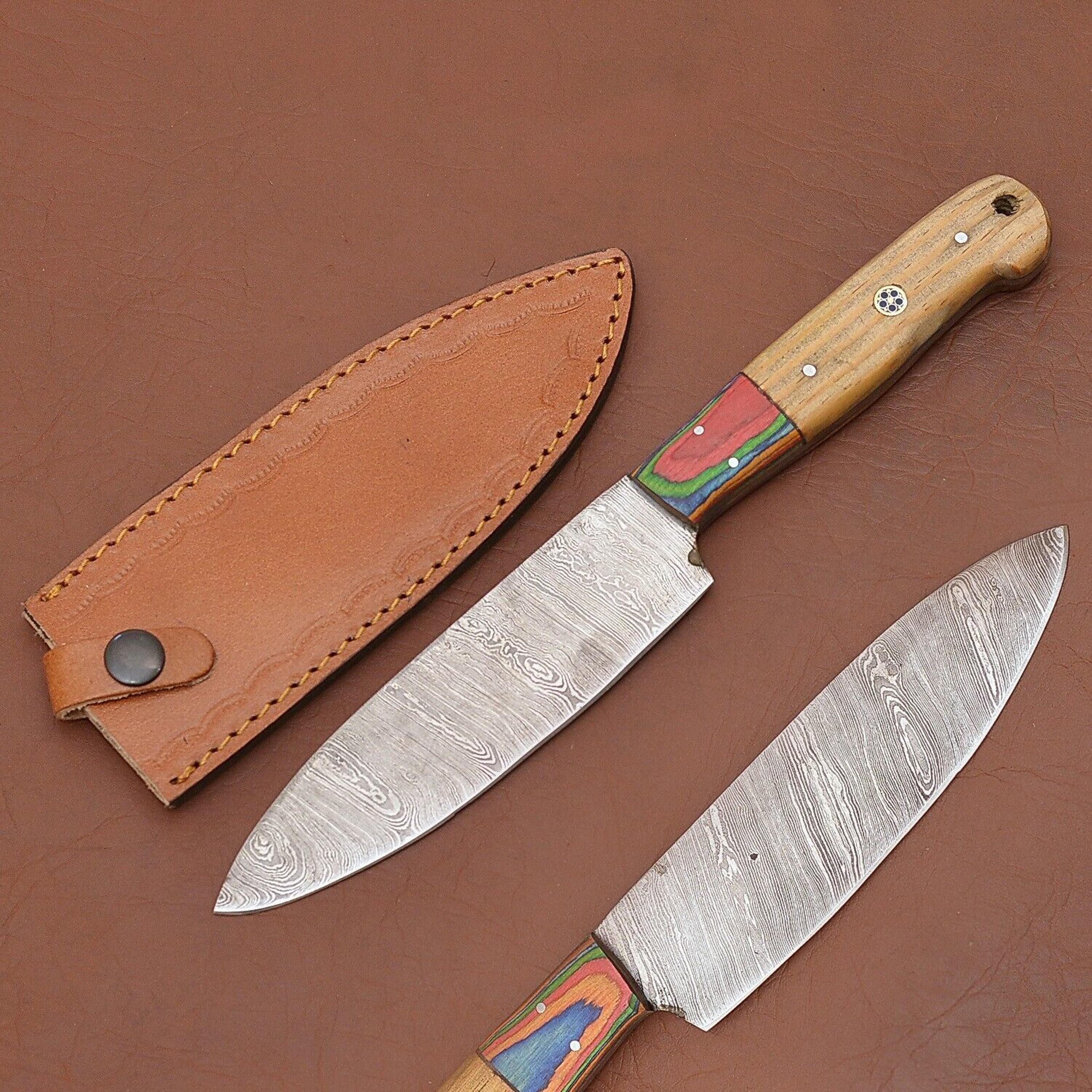 premium handmade damascus chef knife 7" blade with pakka wood handle – ideal for outdoor & kitchen use