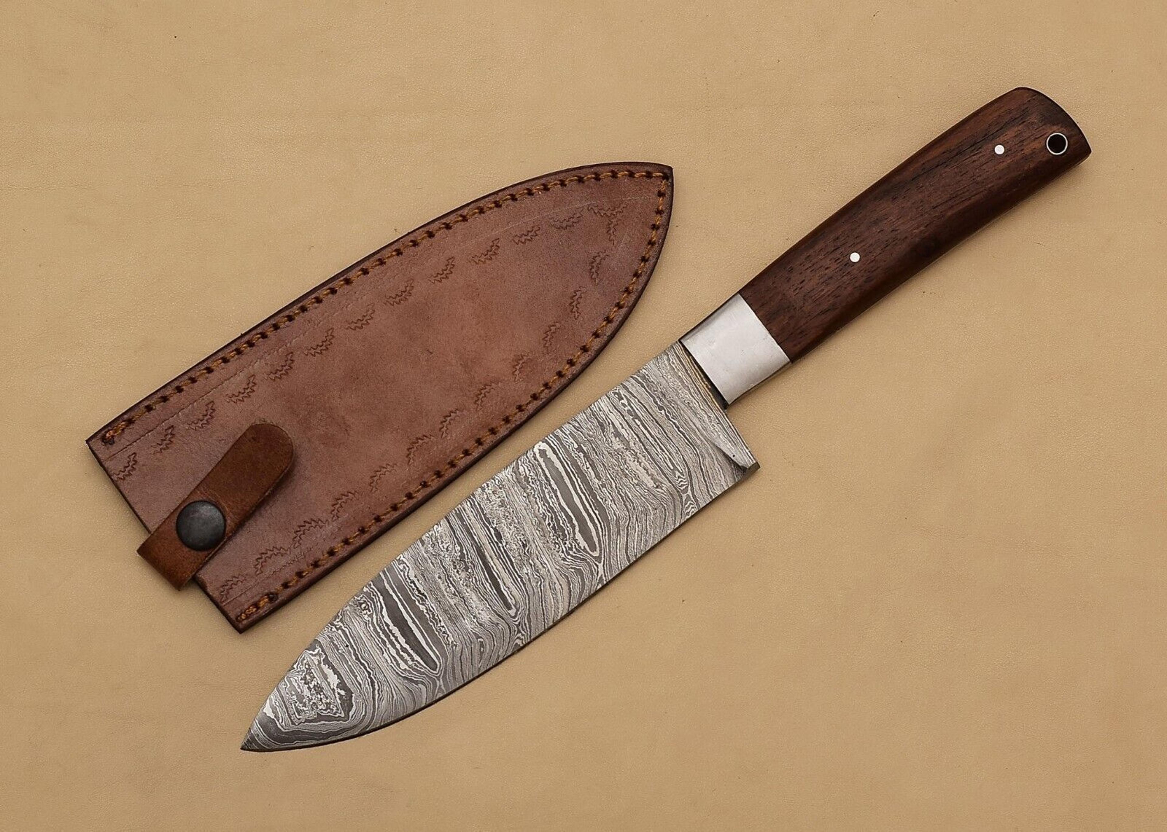 custom forged damascus steel fillet knife – 12" chef knife with elegant wooden handle