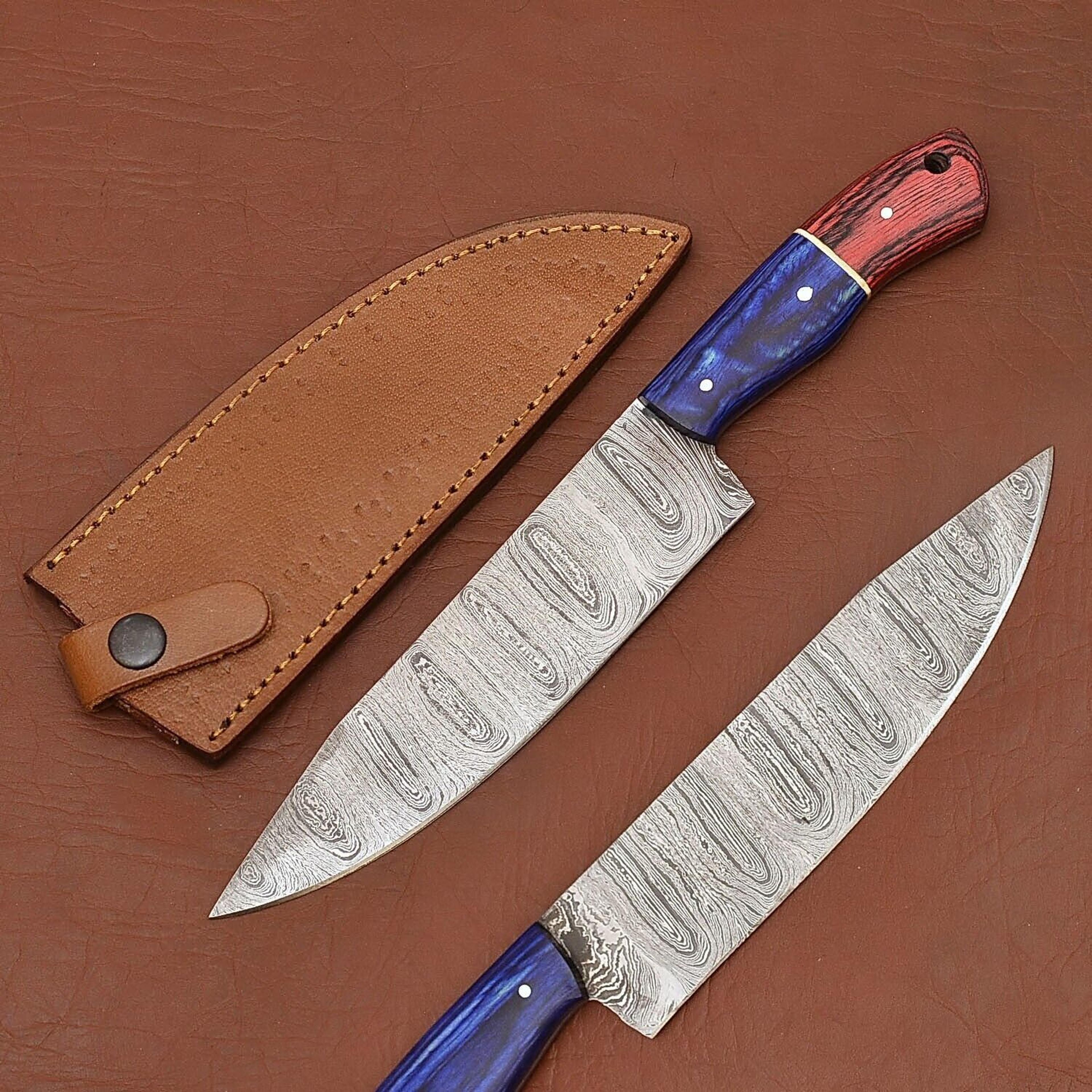 precision forged damascus steel knife – professional fillet chef knife with leather cover