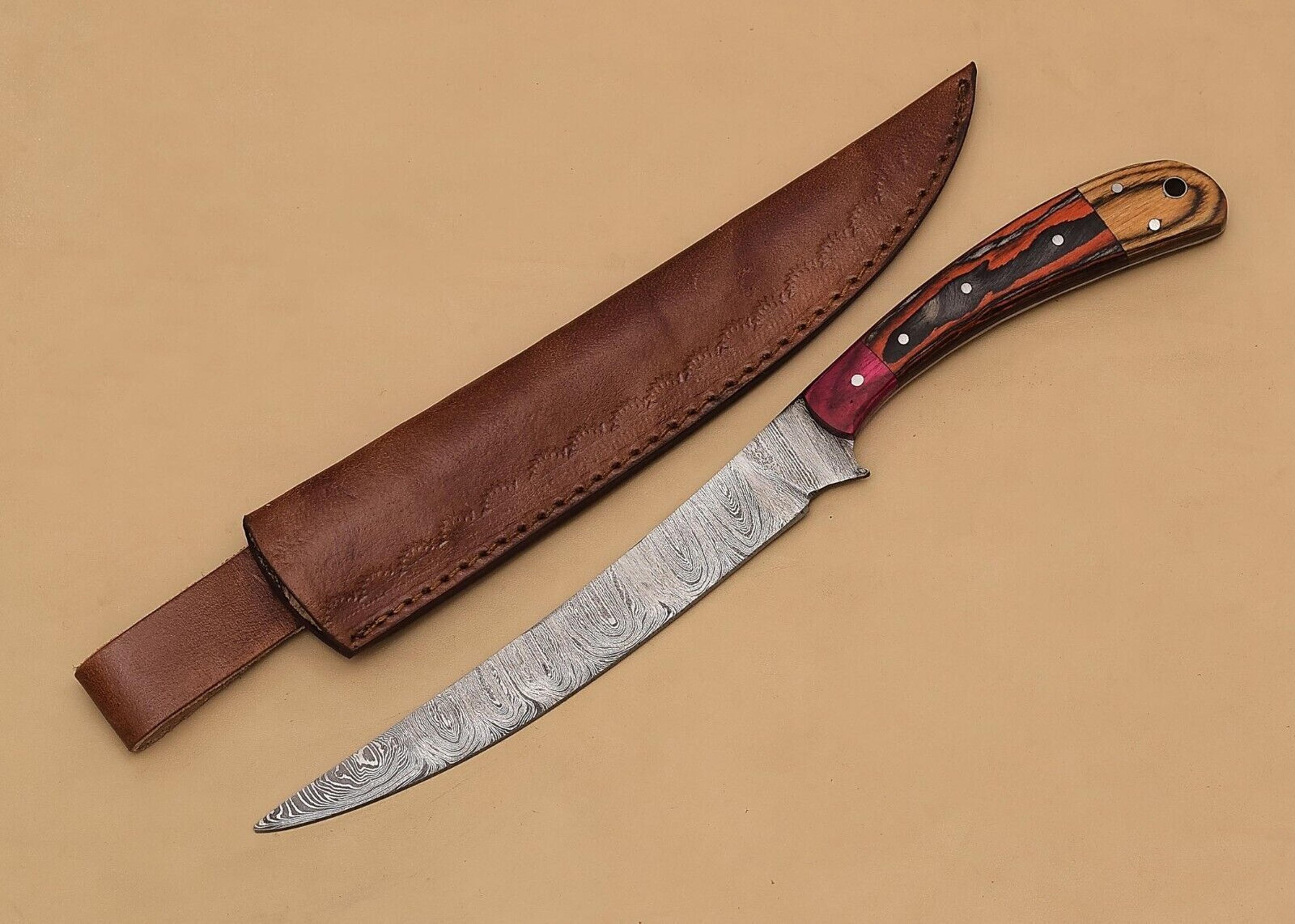 custom damascus steel fillet knife – 12" chef knife with elegant pakka wood grip