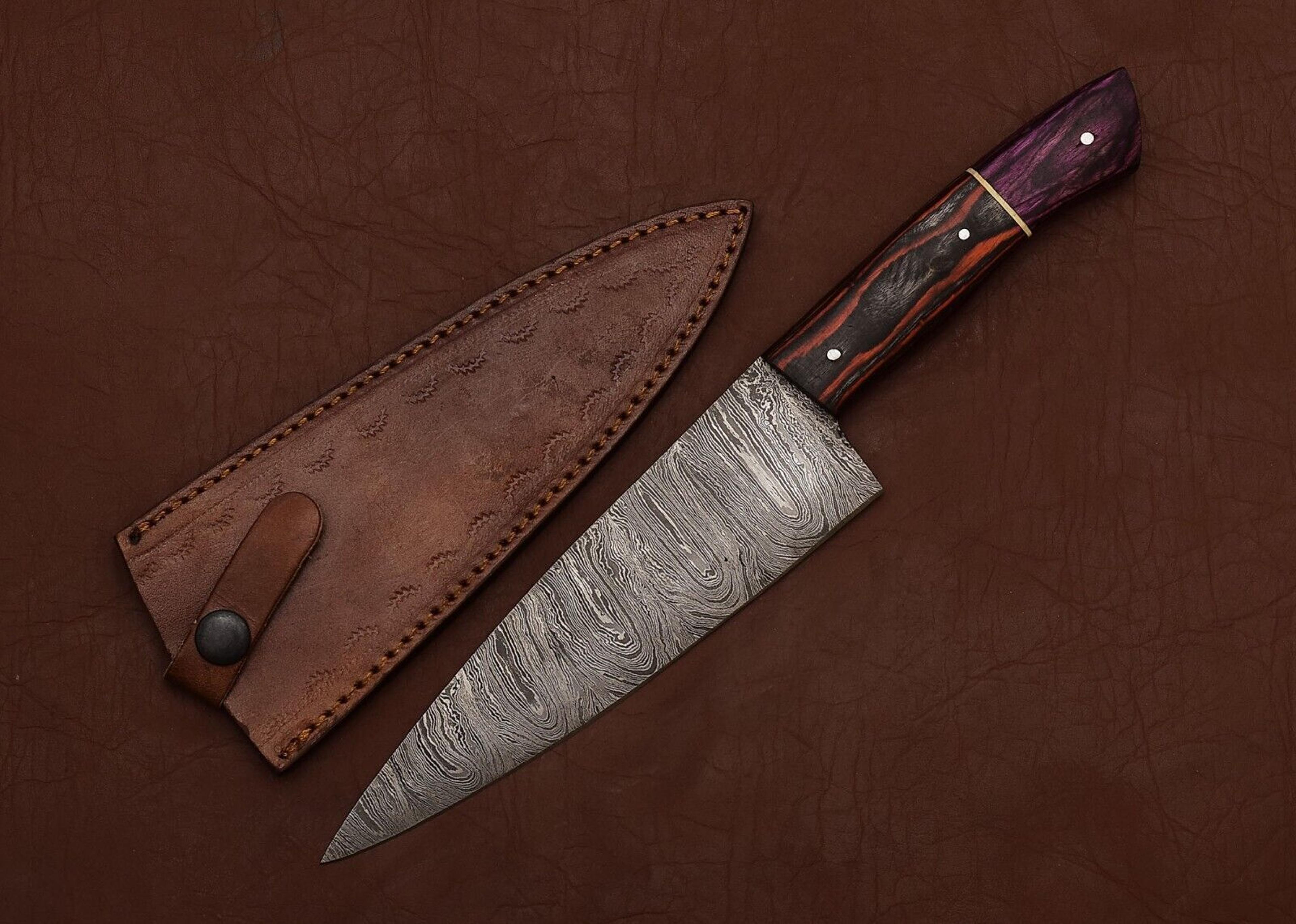 handmade damascus chef knife – outdoor & kitchen fillet blade with leather sheath