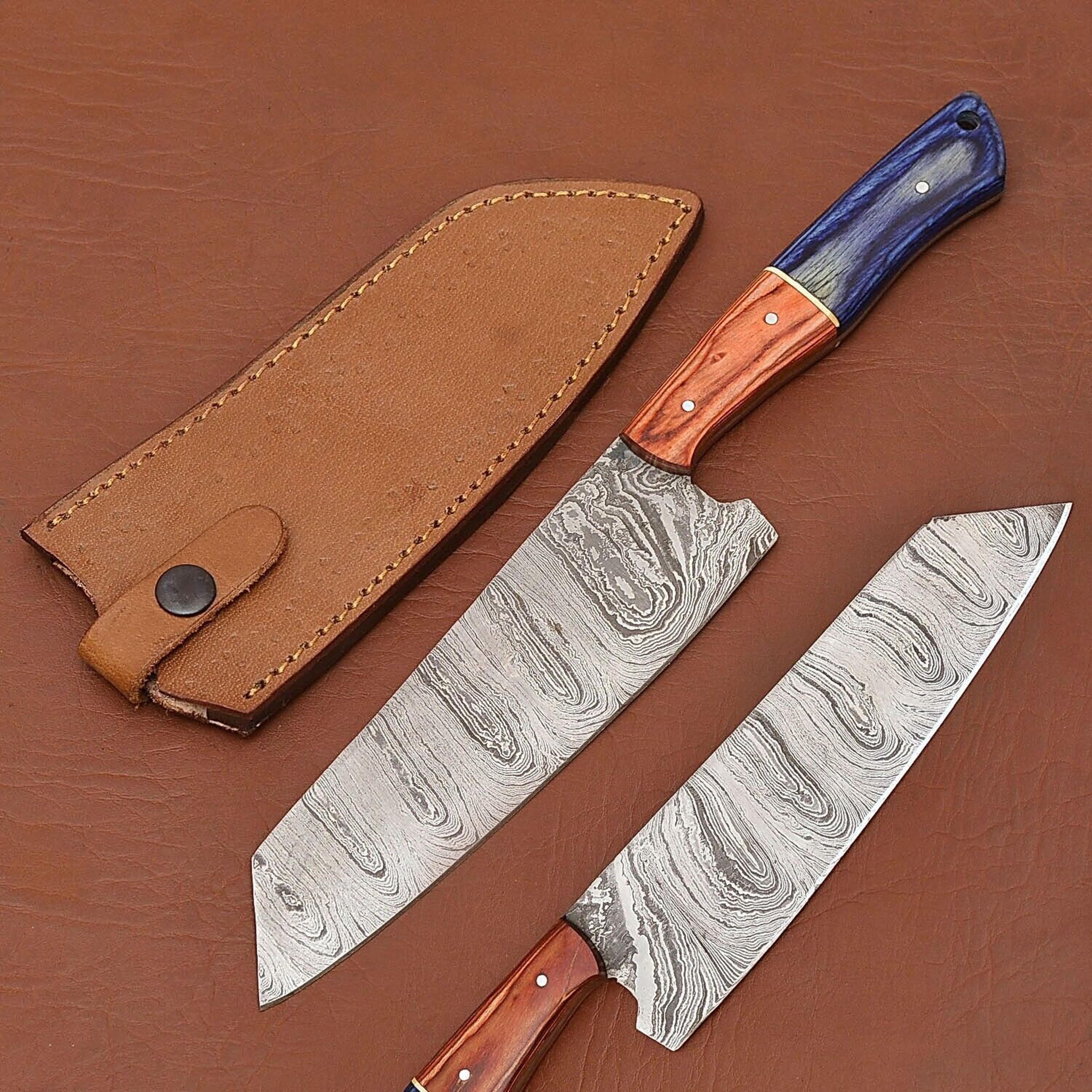 limited edition handmade damascus chef knife – leather sheath included