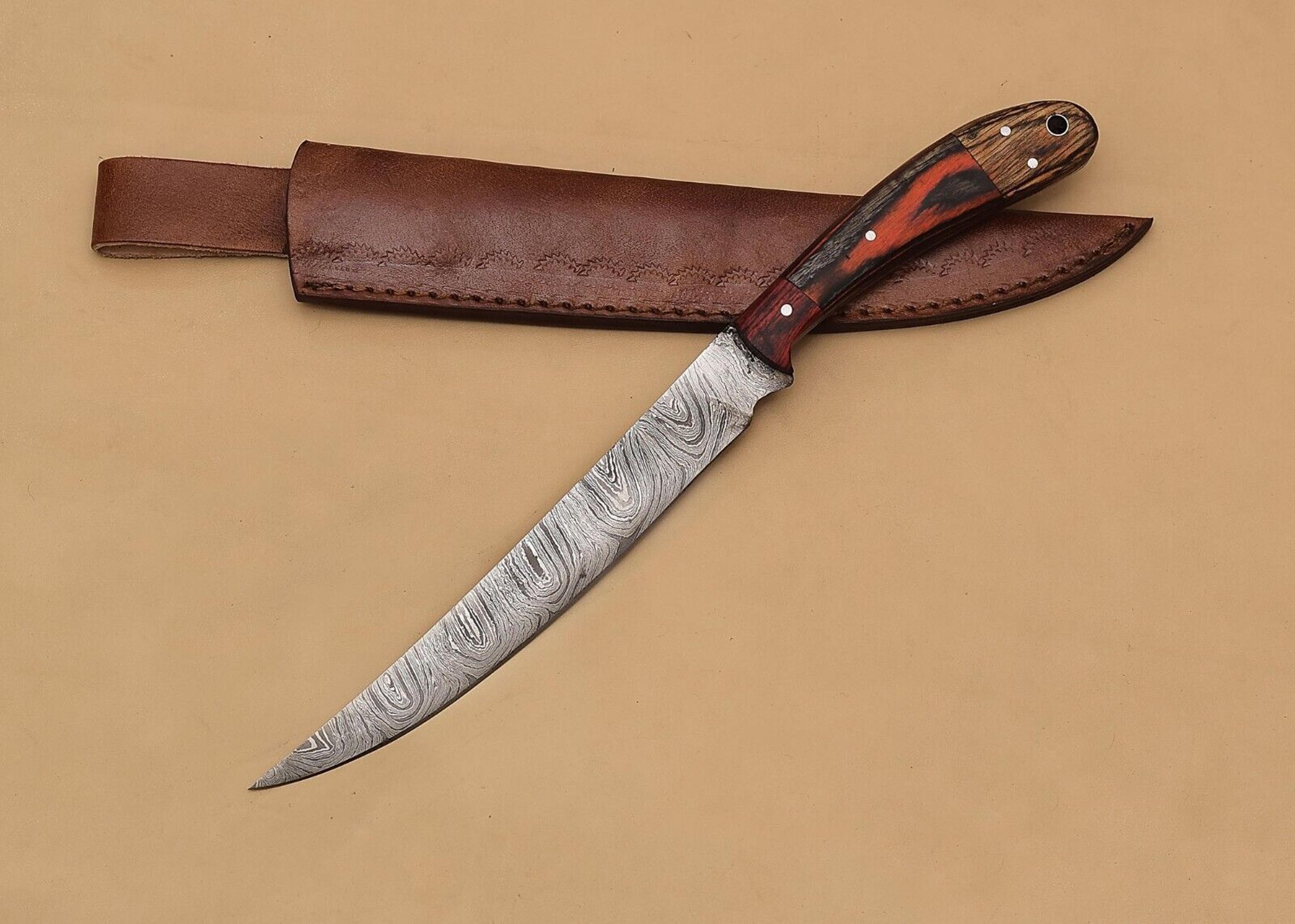 custom damascus chef knife – razor sharp 7" blade with wood grip