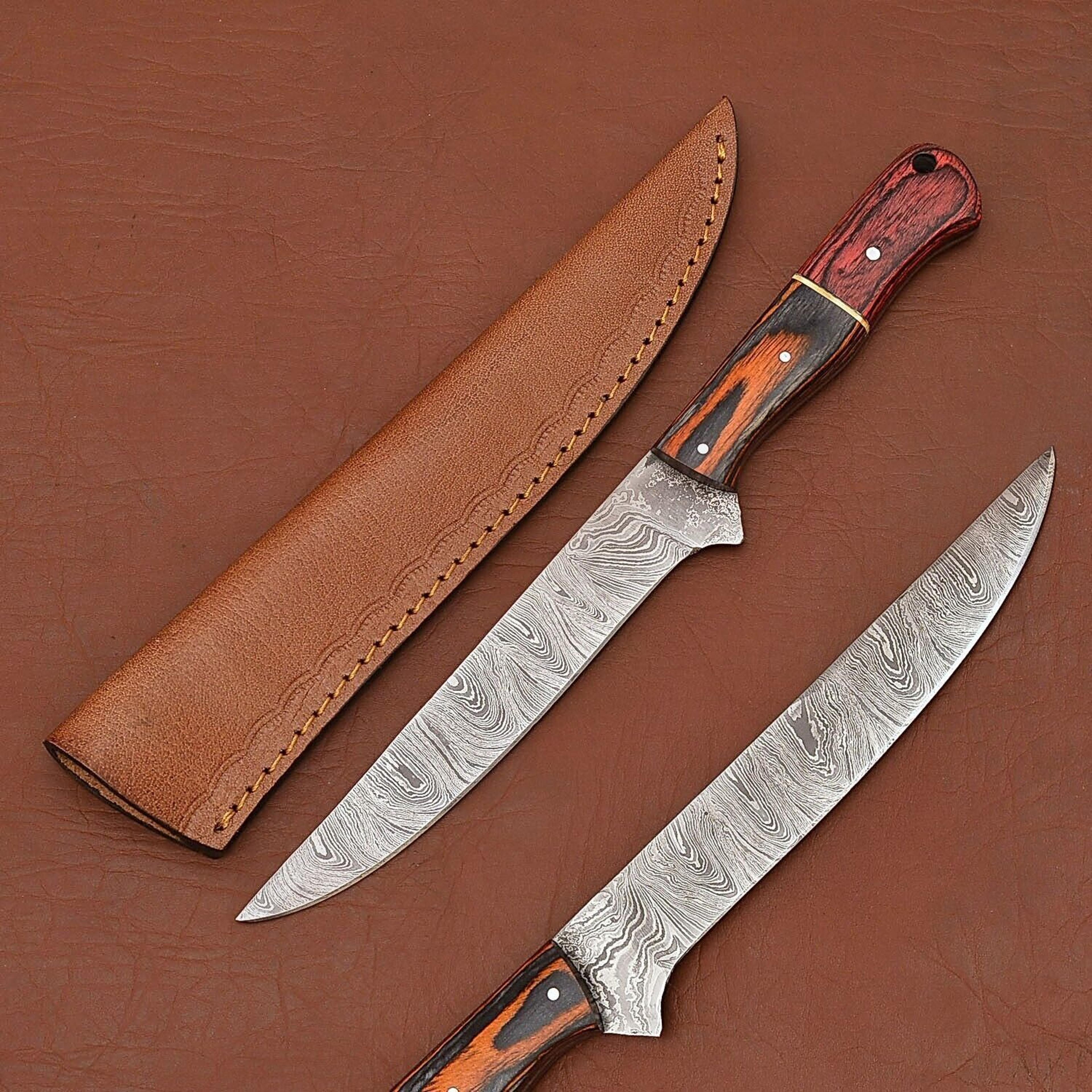 damascus steel marvel – handmade 12" fillet knife with wooden handle