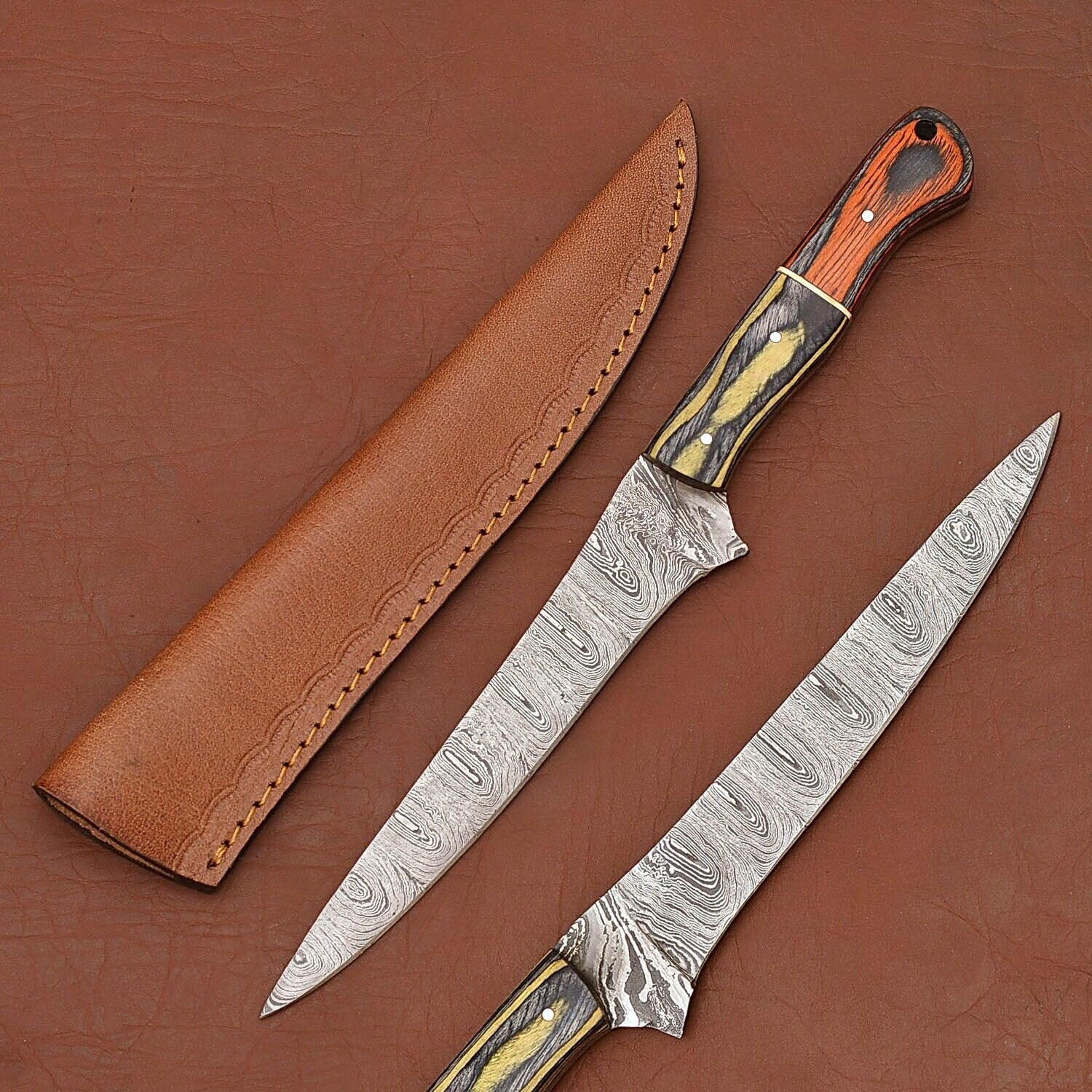 damascus legacy chef knife – razor sharp fillet blade with leather case