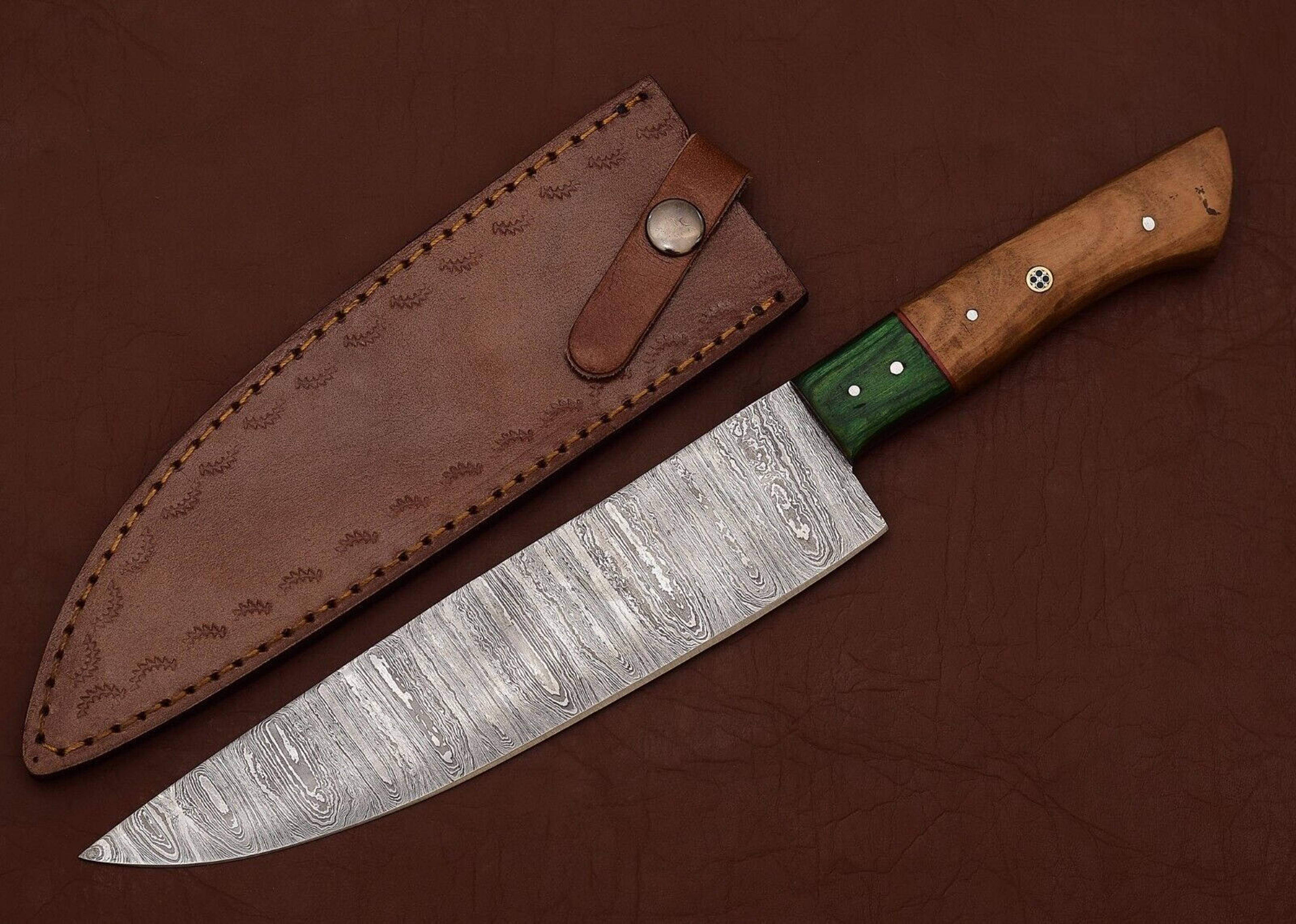 custom damascus chef fillet knife – elegant pakka wood handle & sharp forged blade