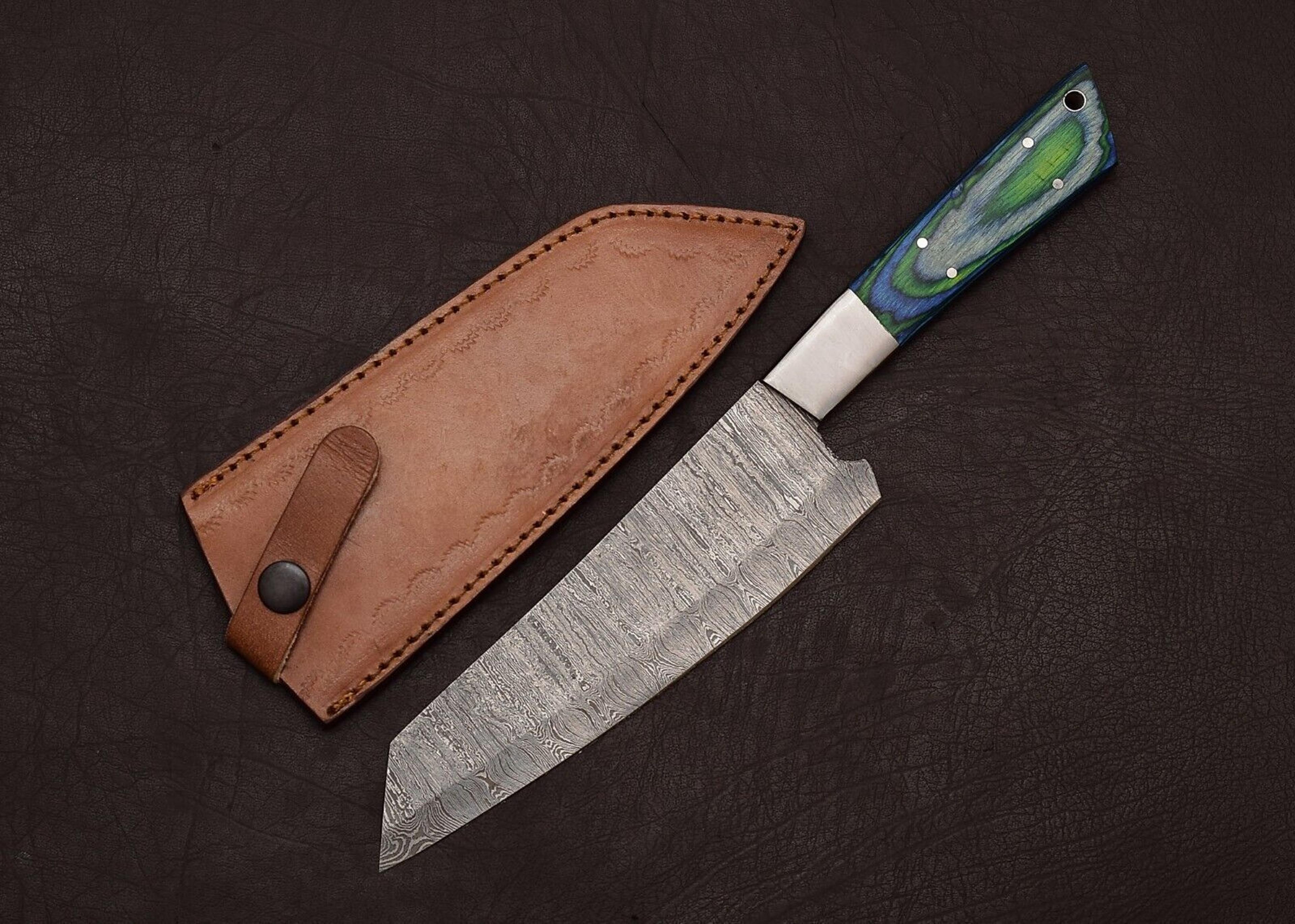 handmade damascus chef knife – 13" blade with elegant pakka wood handle