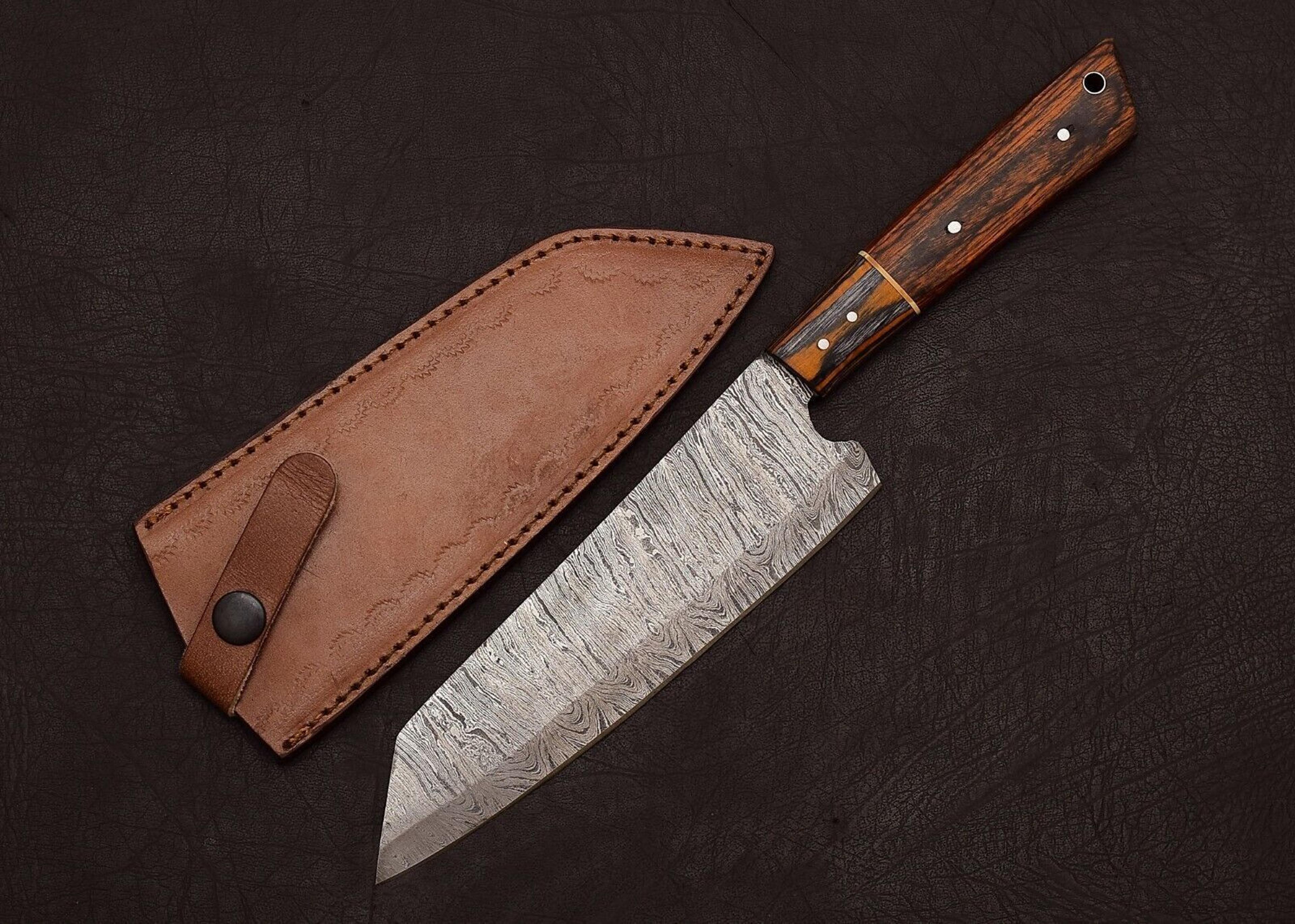 the artisan edge – handmade damascus steel chef knife with leather cover