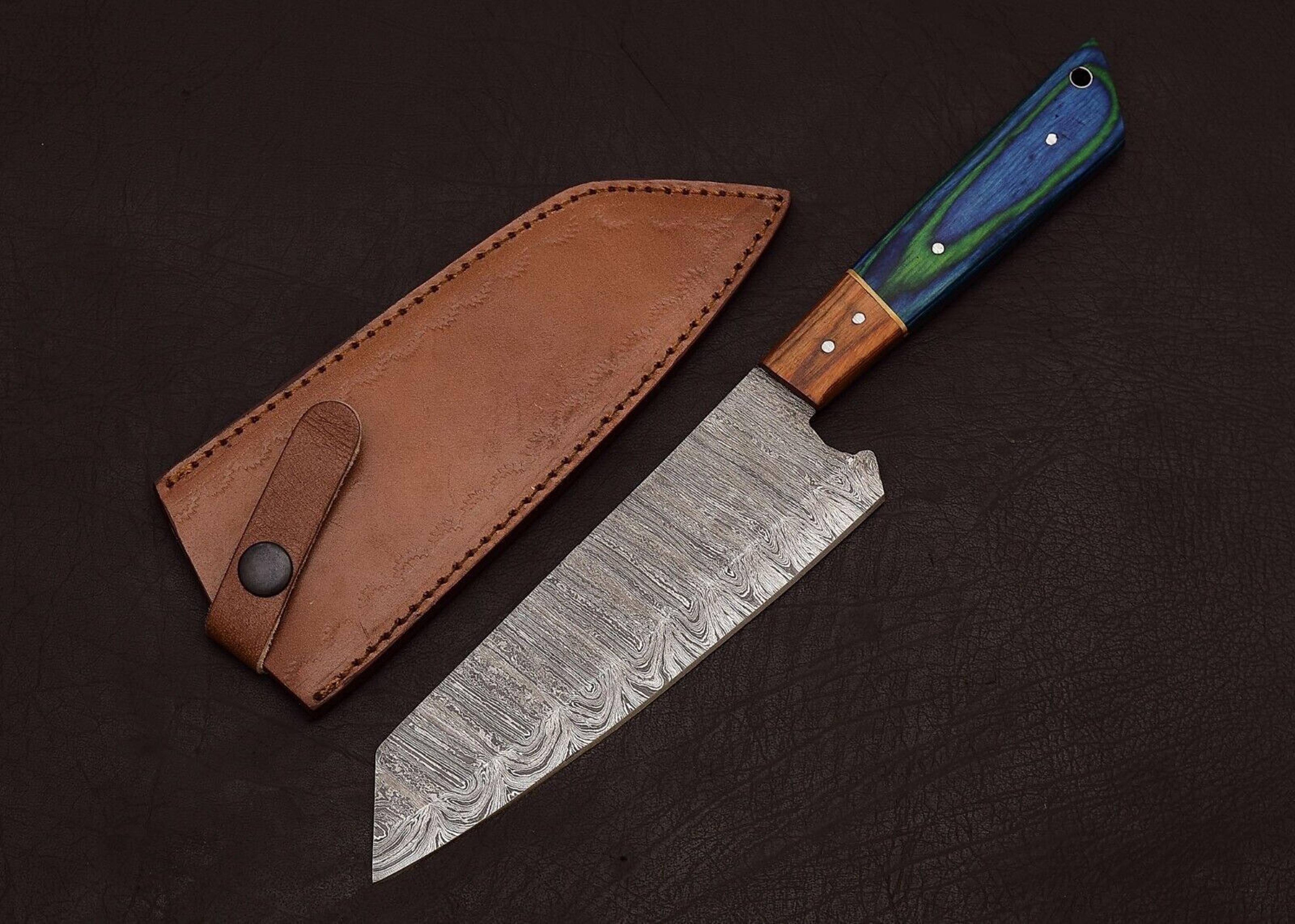 damascus steel chef fillet knife – premium handmade blade with leather cover