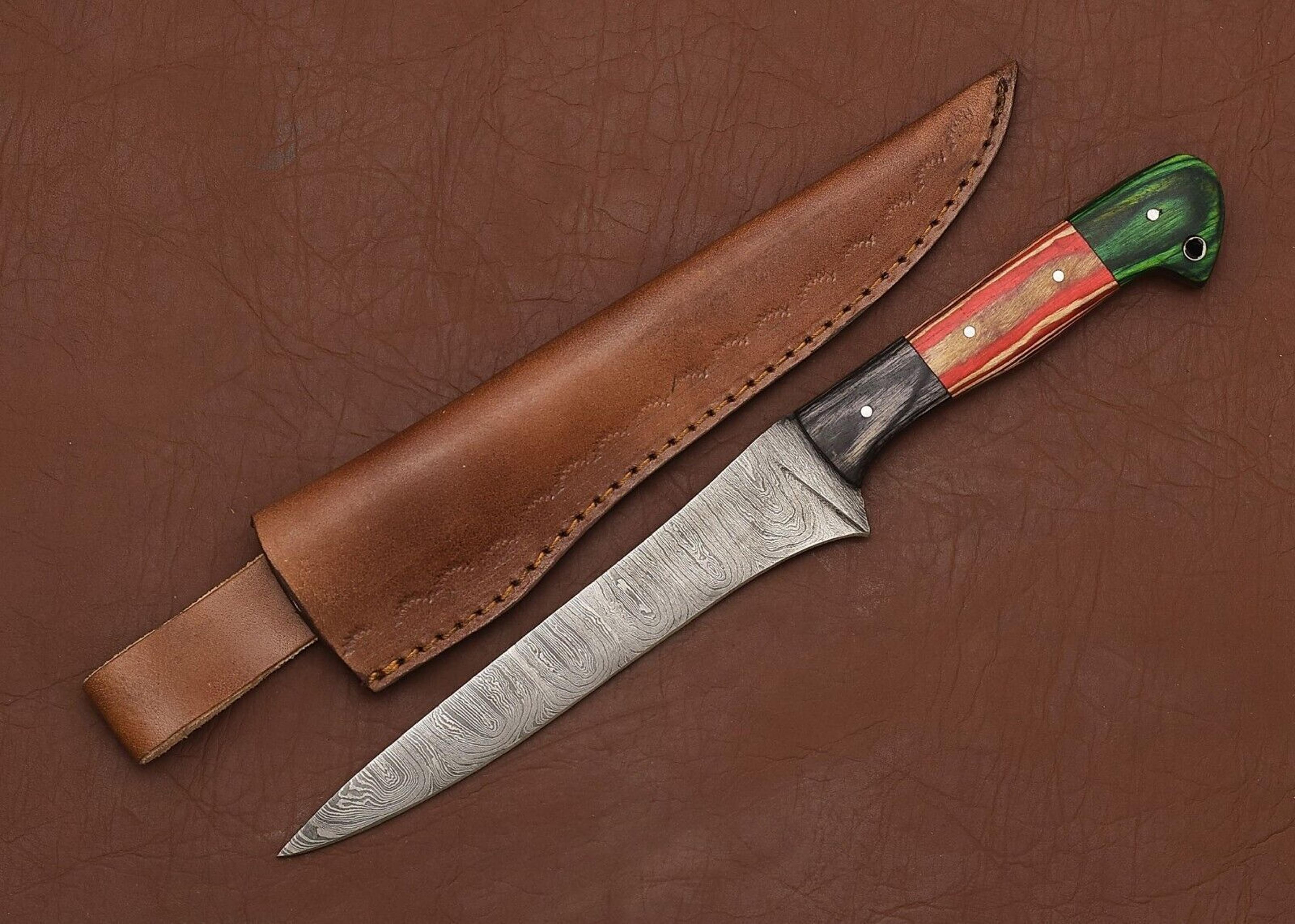 the forged flame – handmade damascus steel kitchen knife with 8" blade