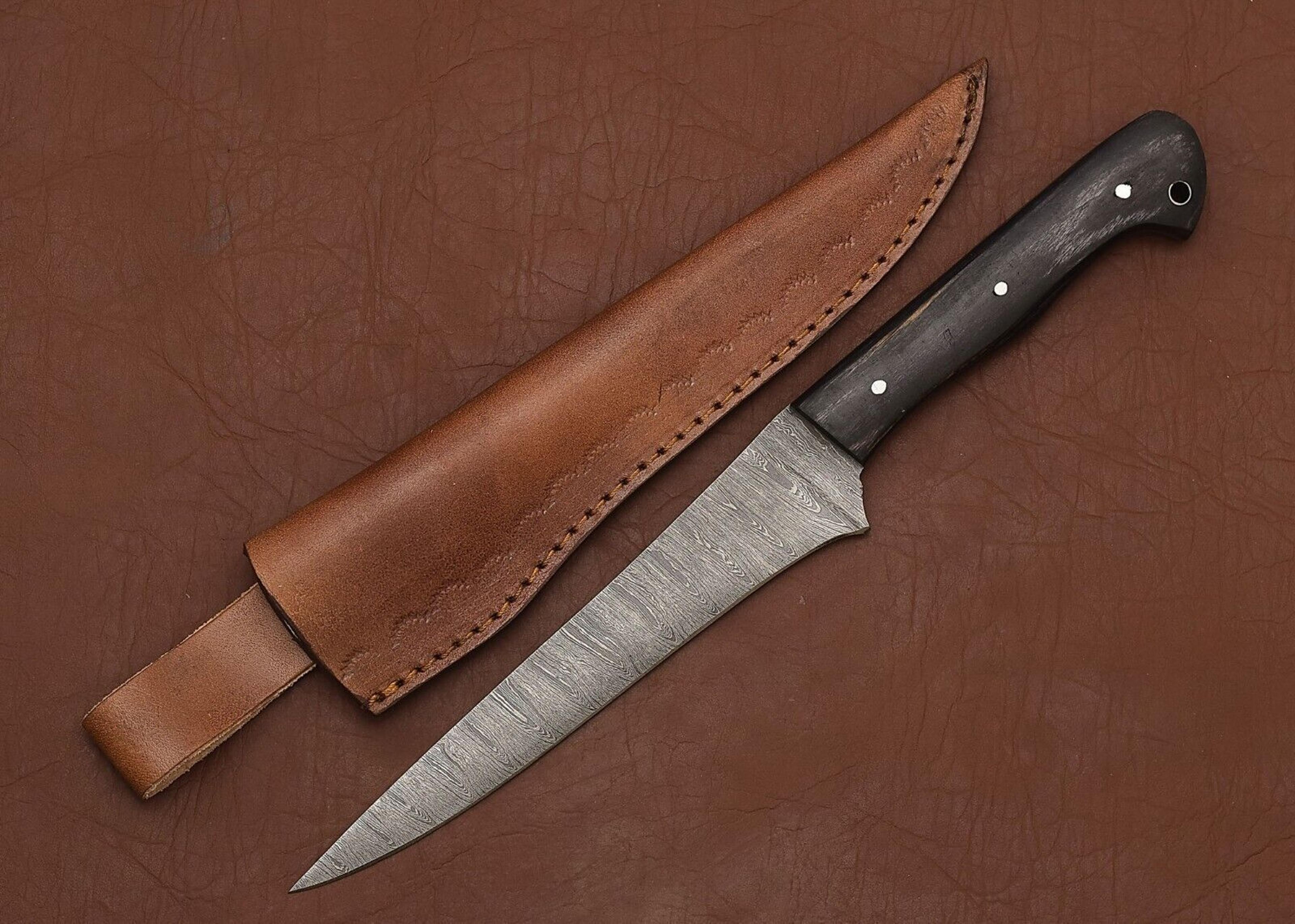 the steel artisan – custom handmade damascus fillet knife with leather case