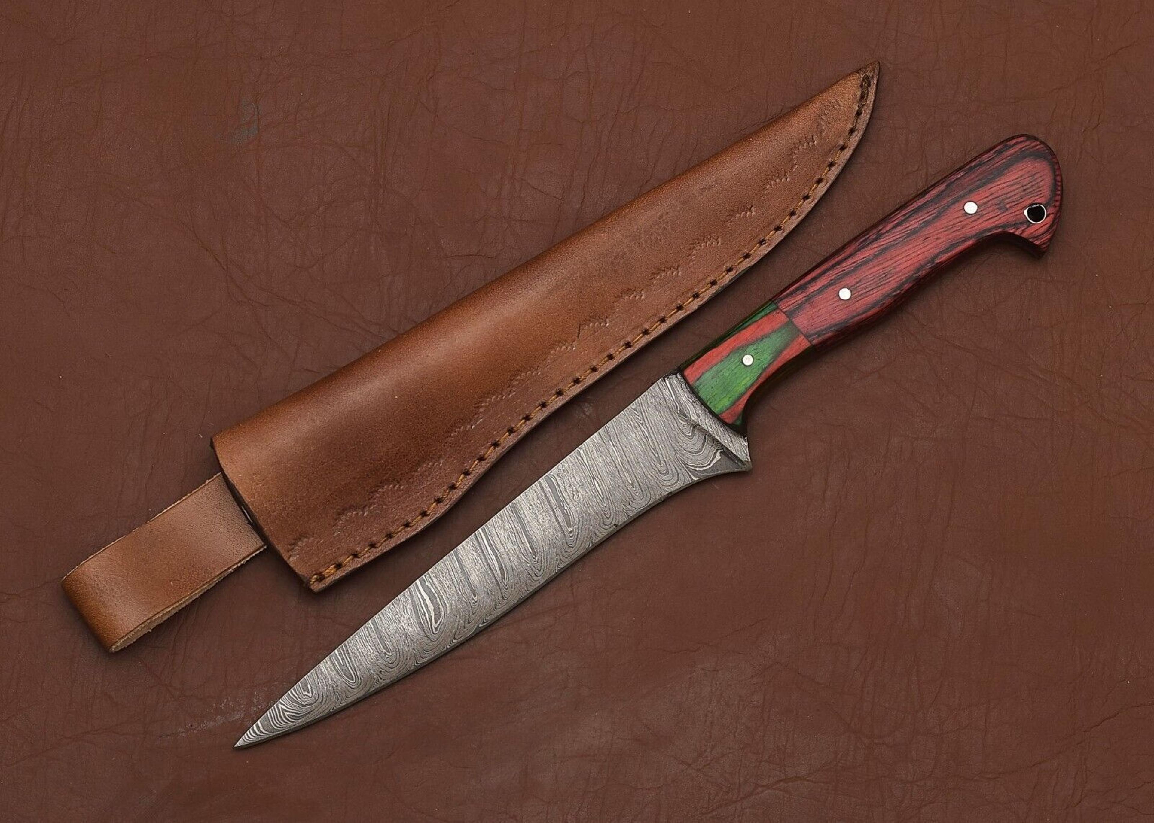 custom damascus steel kitchen knife – 8" fillet blade with pakka wood handle