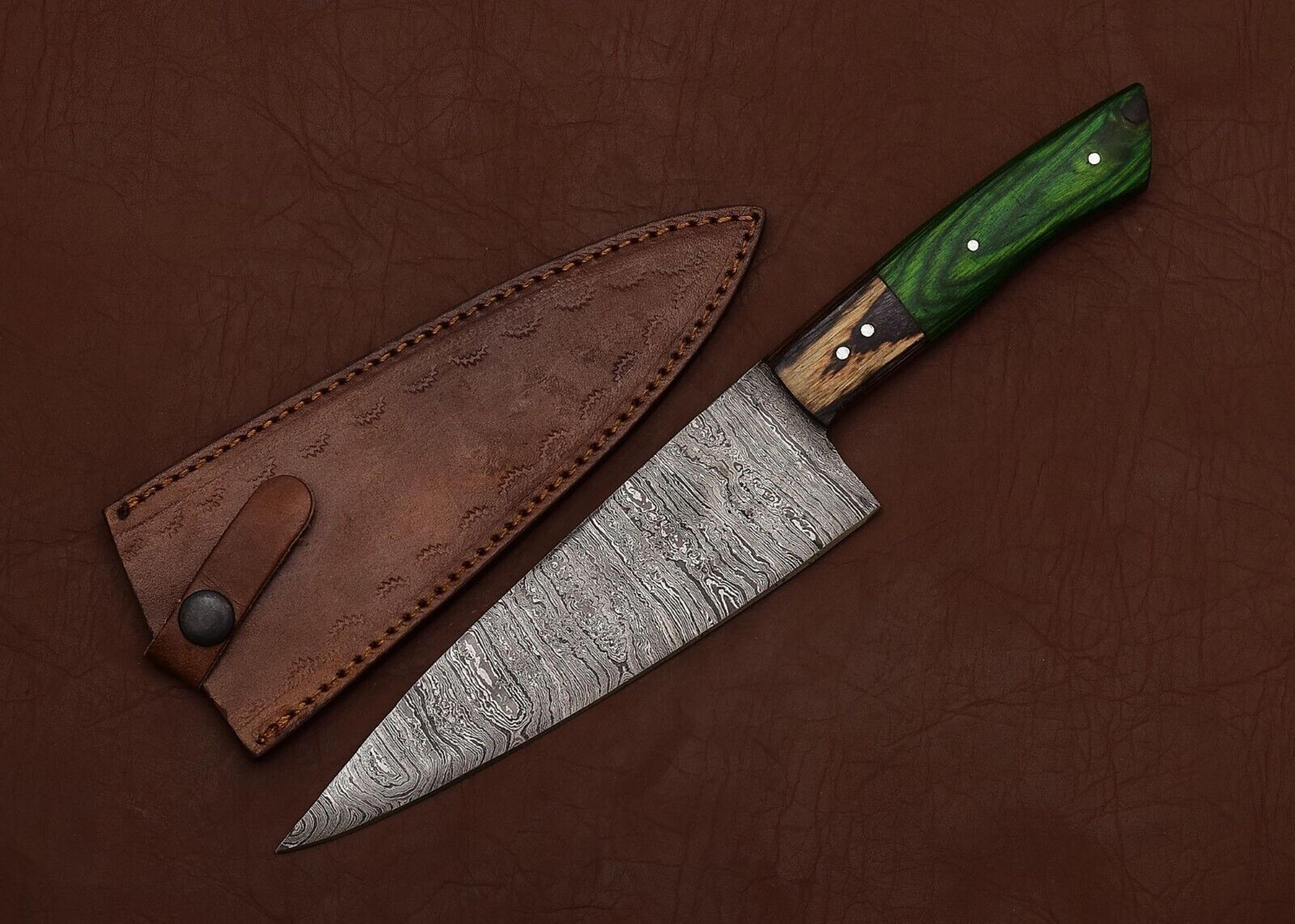 handmade damascus steel knife – kitchen chef fillet & hunting blade combo