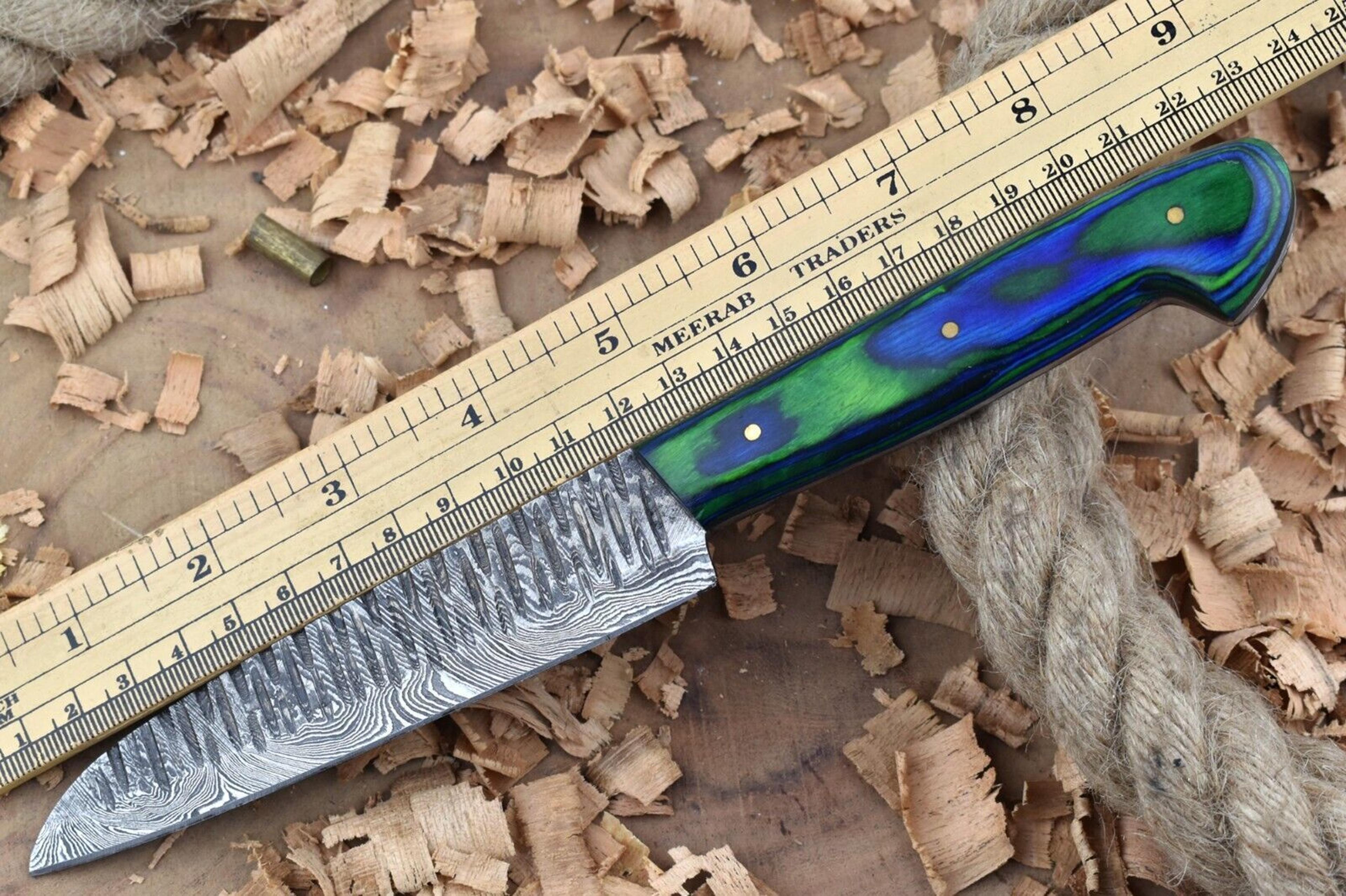 handmade damascus steel hunting chef knife with wood handle & leather sheath