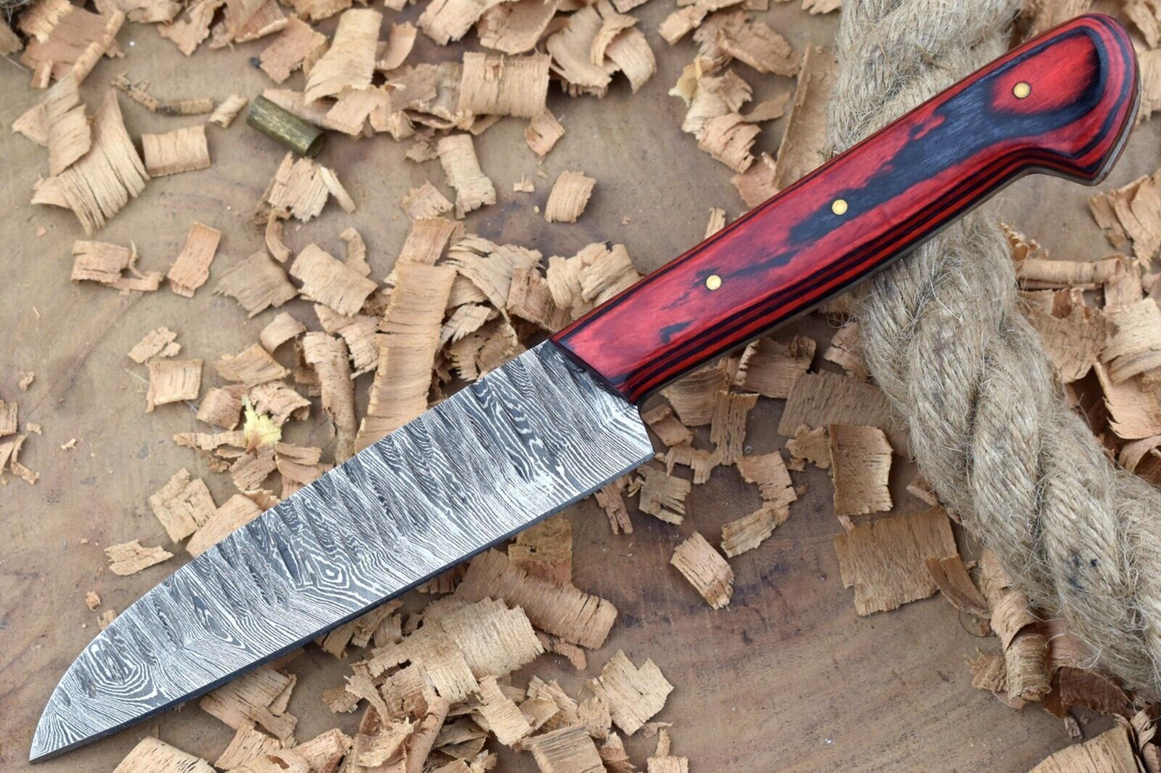 custom forged damascus steel kitchen knife – wooden handle & full tang blade