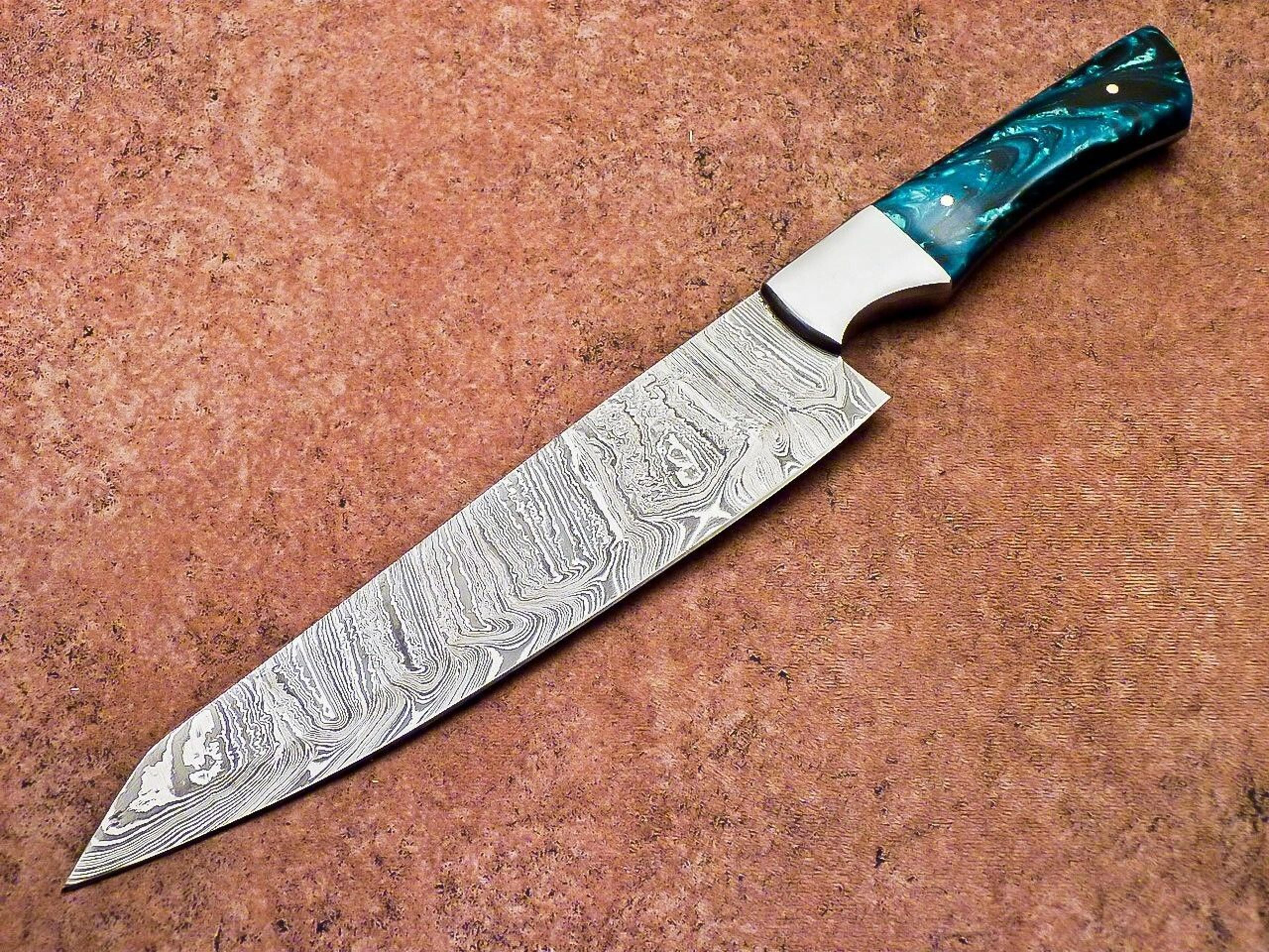 authentic damascus steel kitchen knife – handmade resin handle