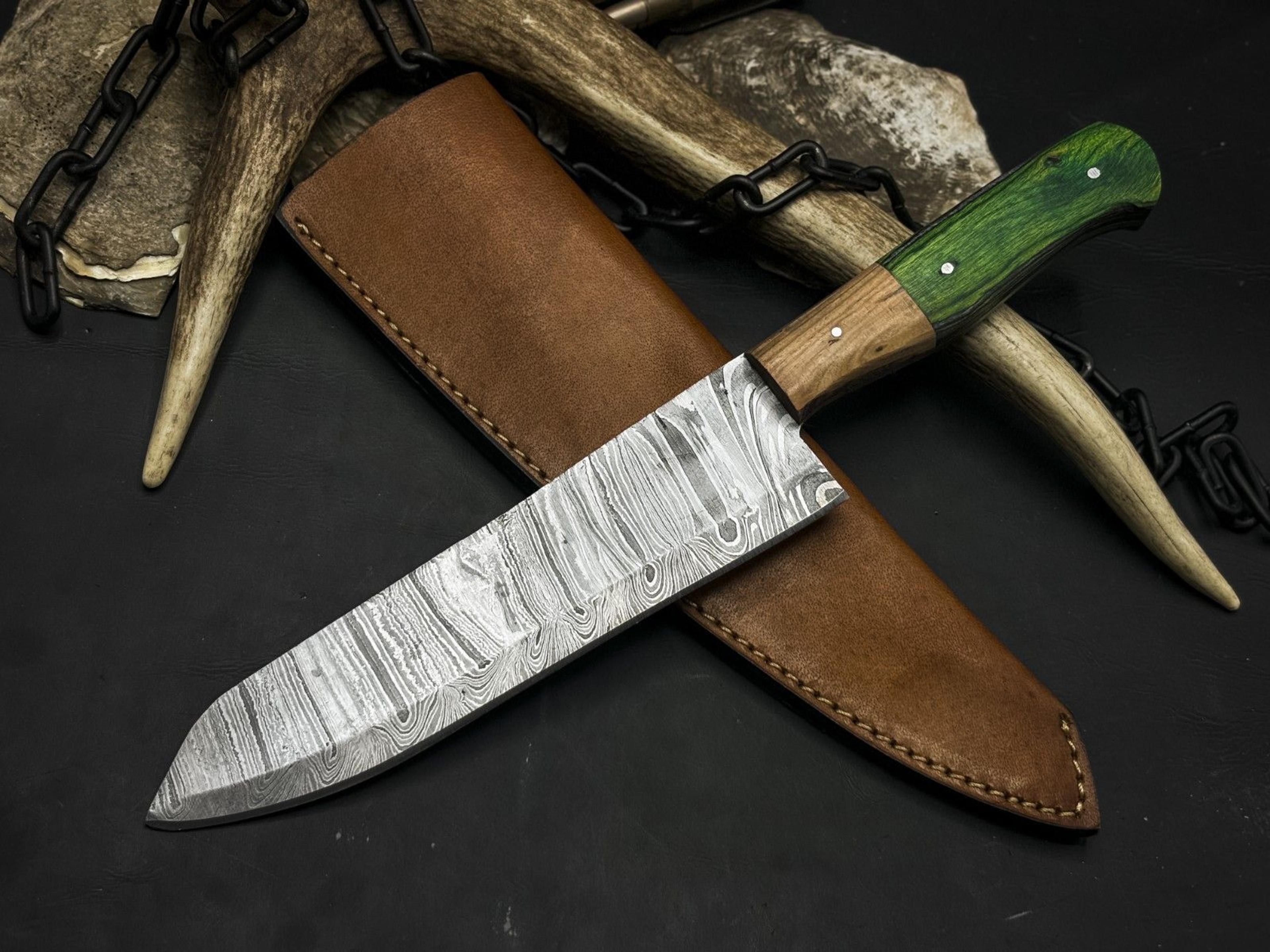 professional handmade damascus steel chef knife with wooden handle