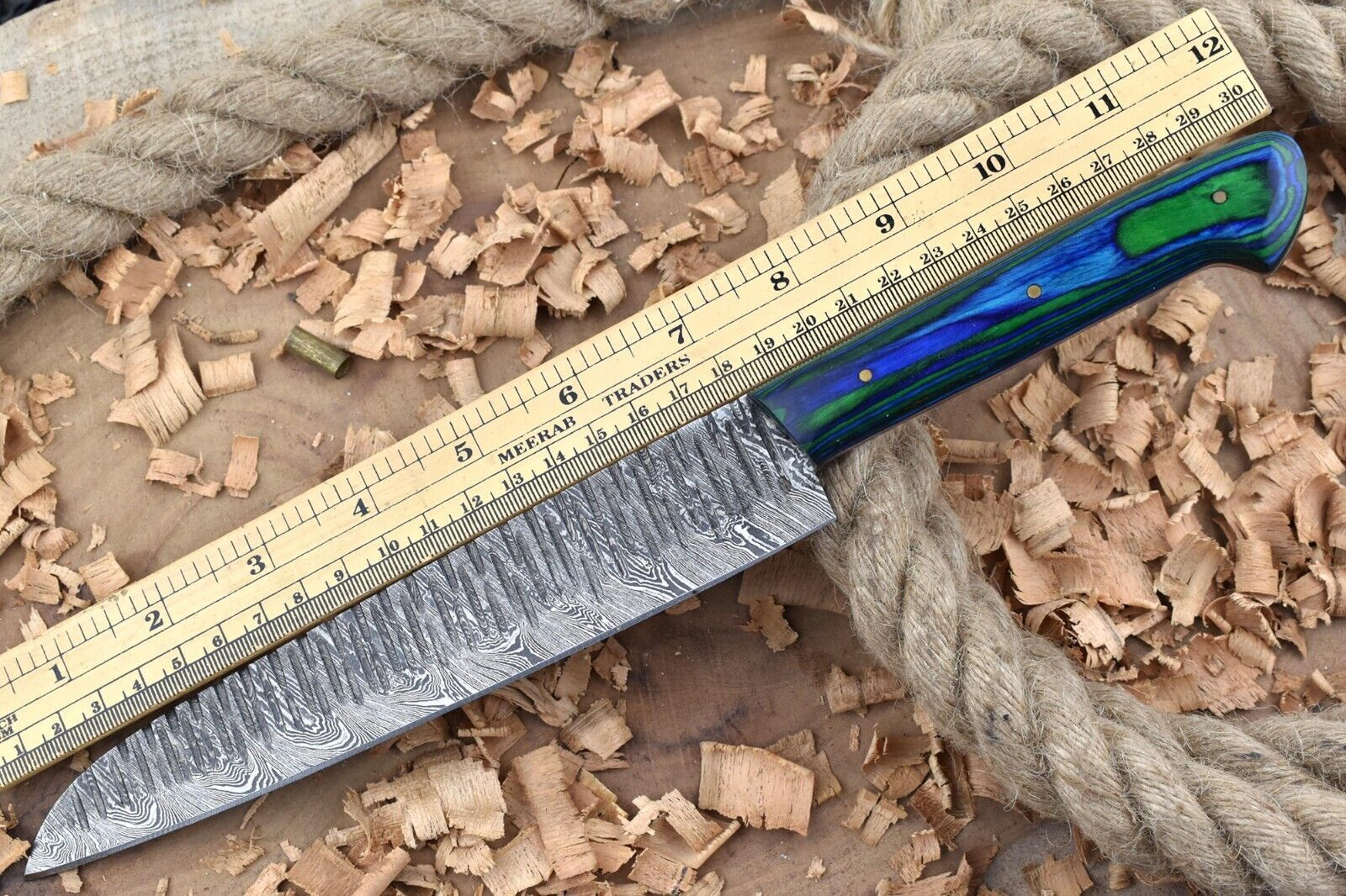 custom handmade forged damascus steel kitchen chef knife with blue & green dollar handle