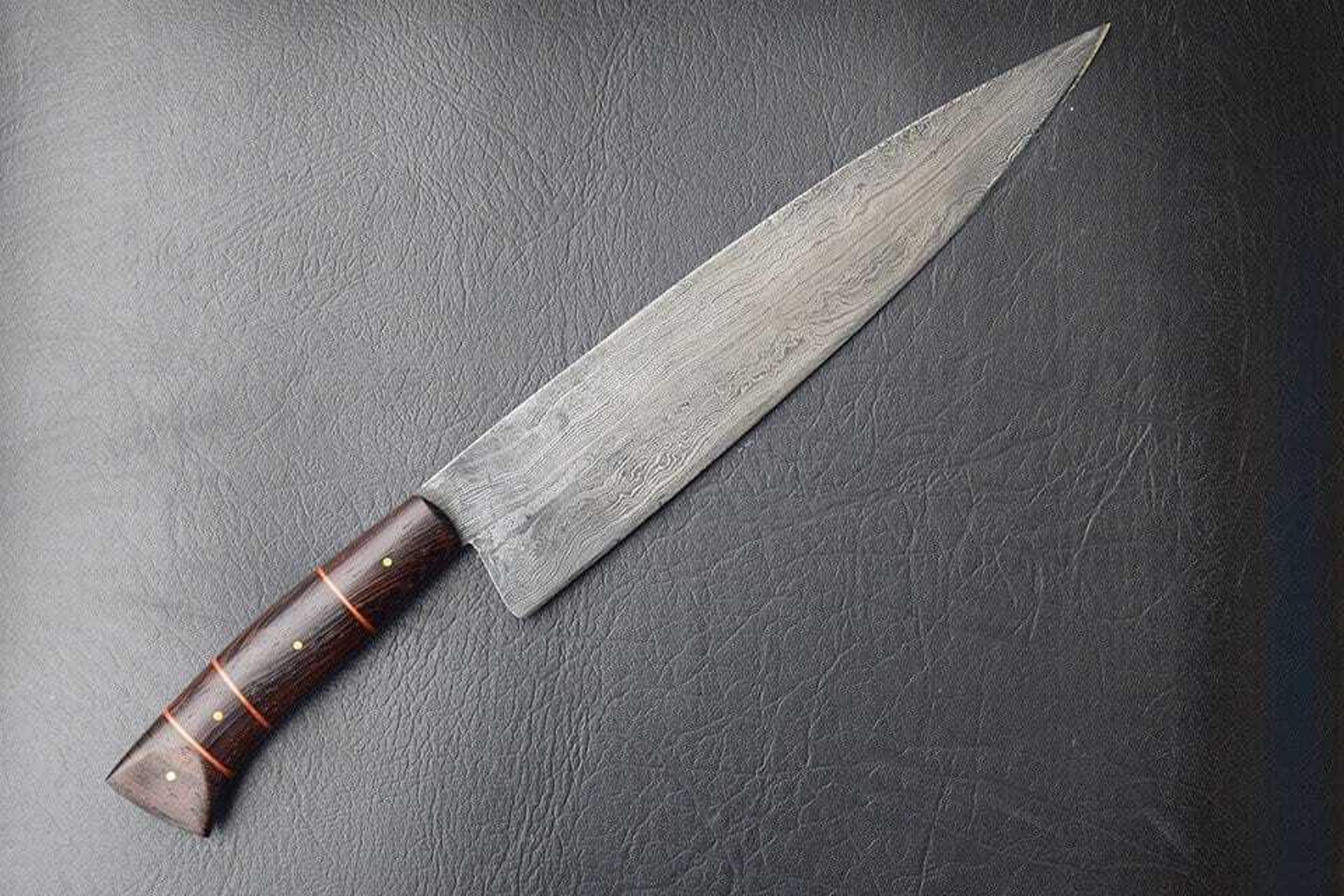 unique handmade damascus chef knife – wood handle, full tang construction