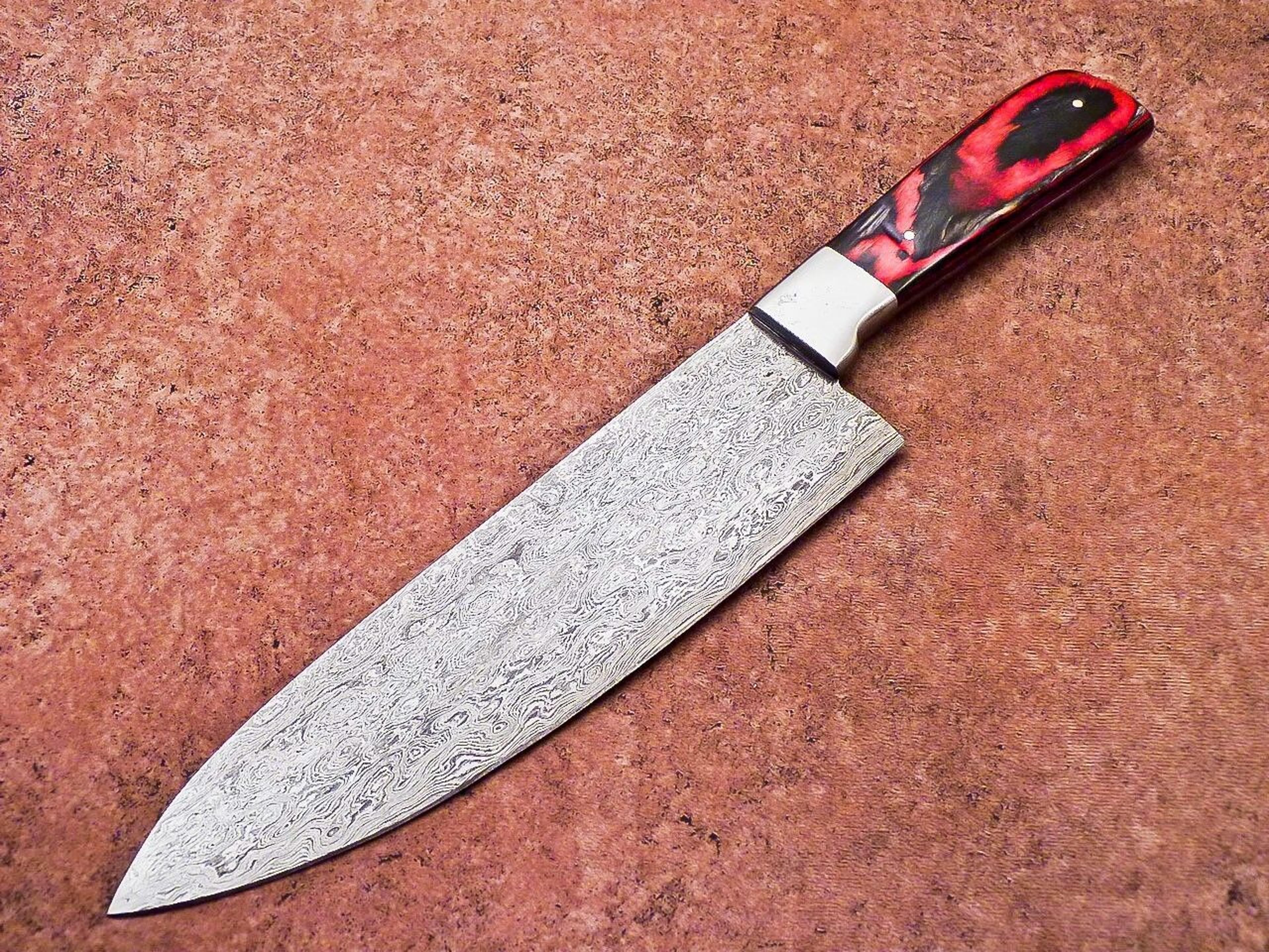 premium damascus chef knife – hardwood handle & cowhide leather cover
