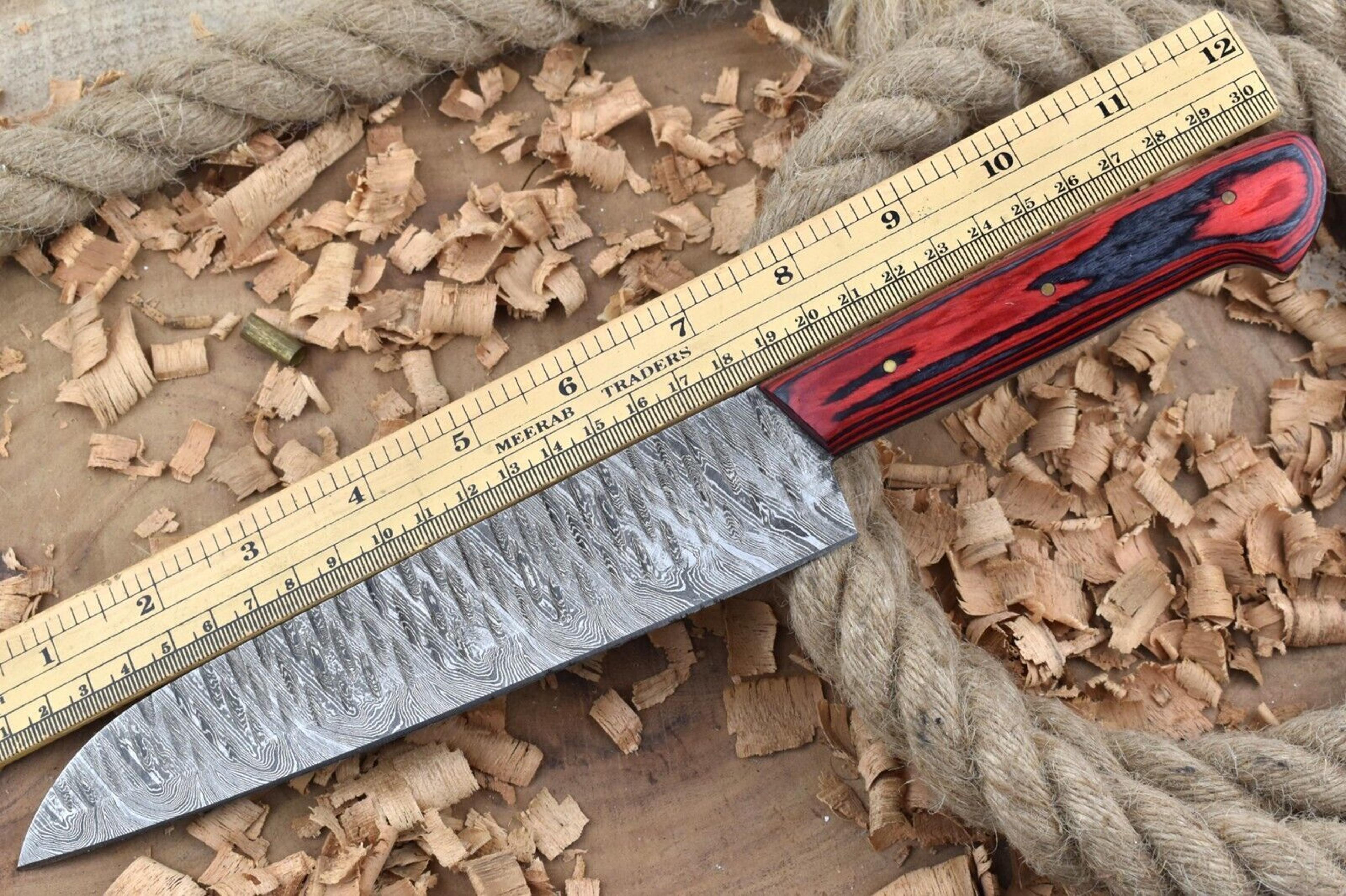 custom handmade damascus steel kitchen chef knife with red & black resin thappa handle