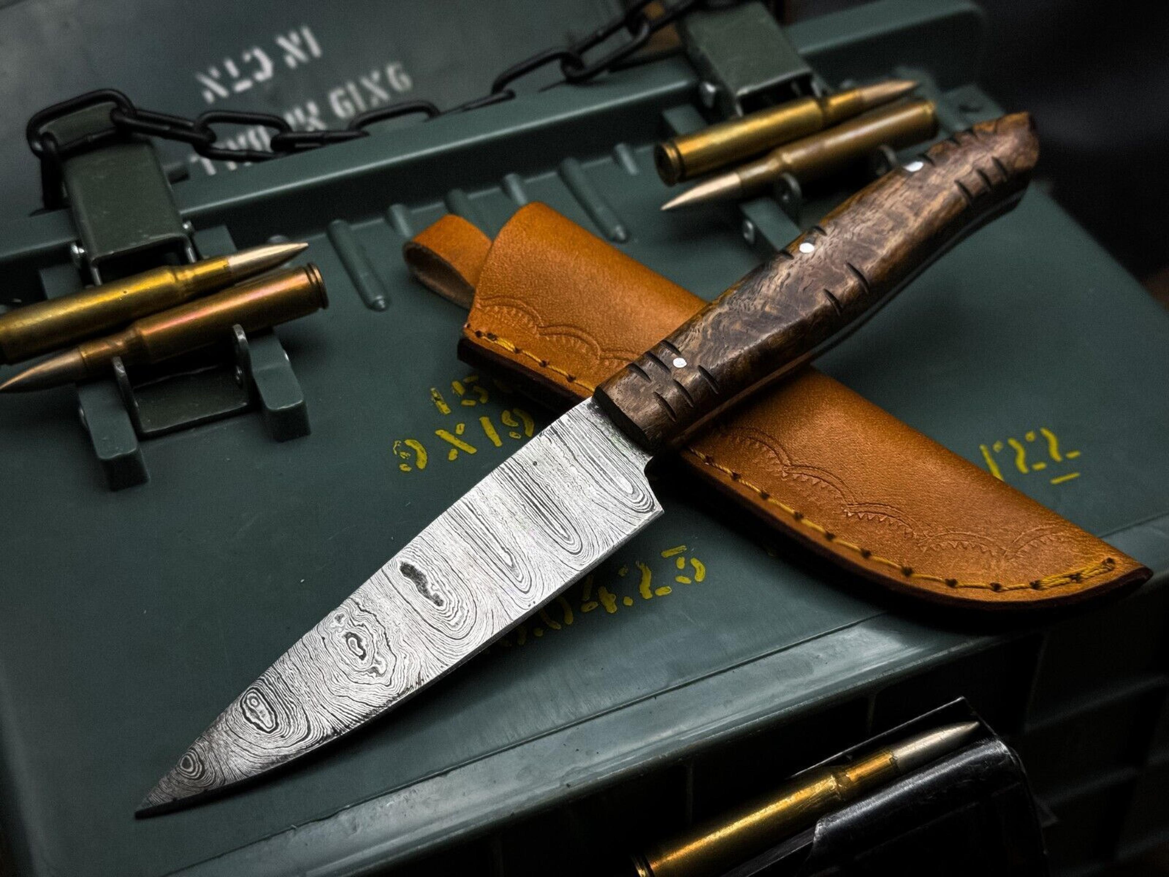 premium forged damascus kitchen knife with wooden grip