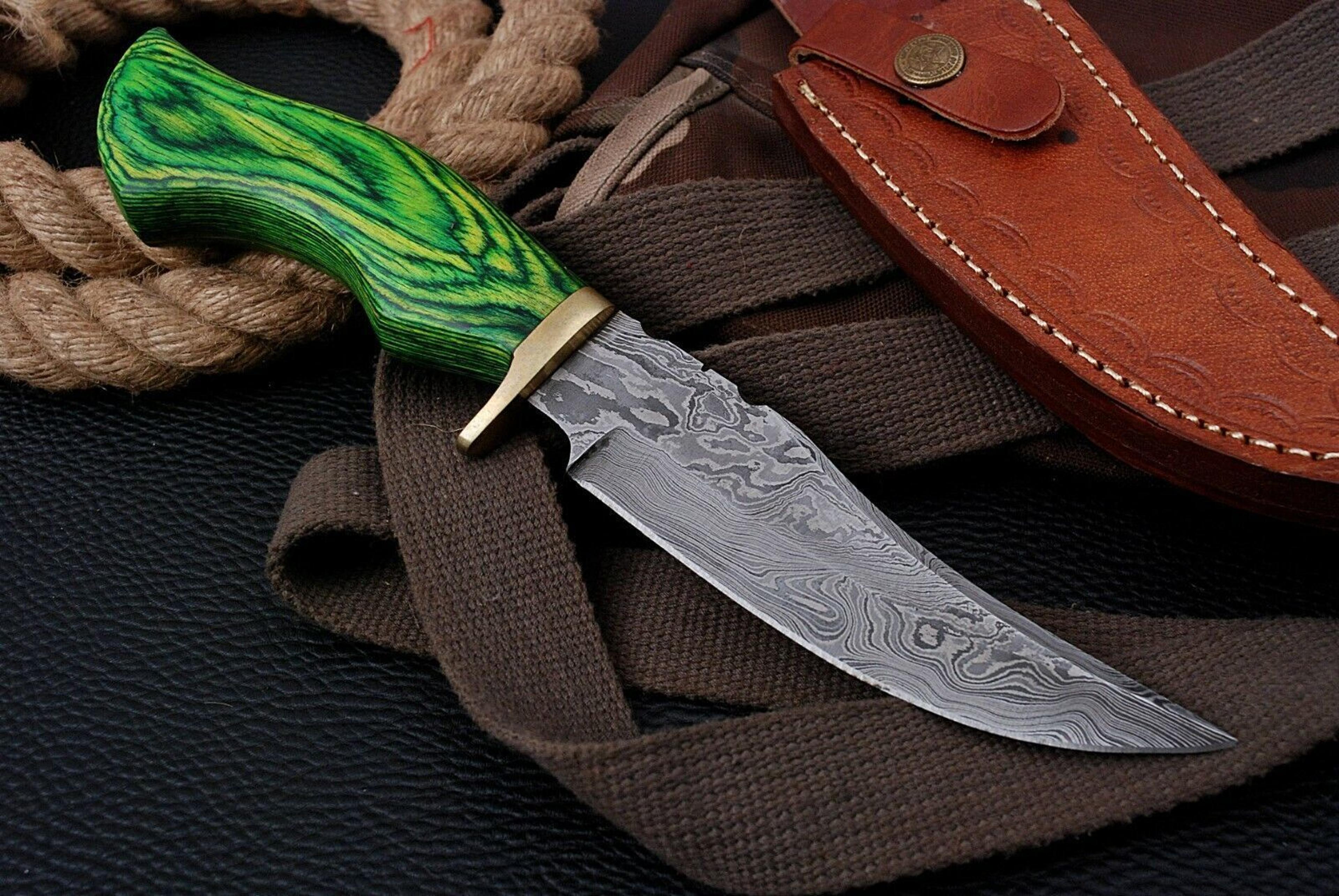 custom forged damascus blade knife | durable wooden handle