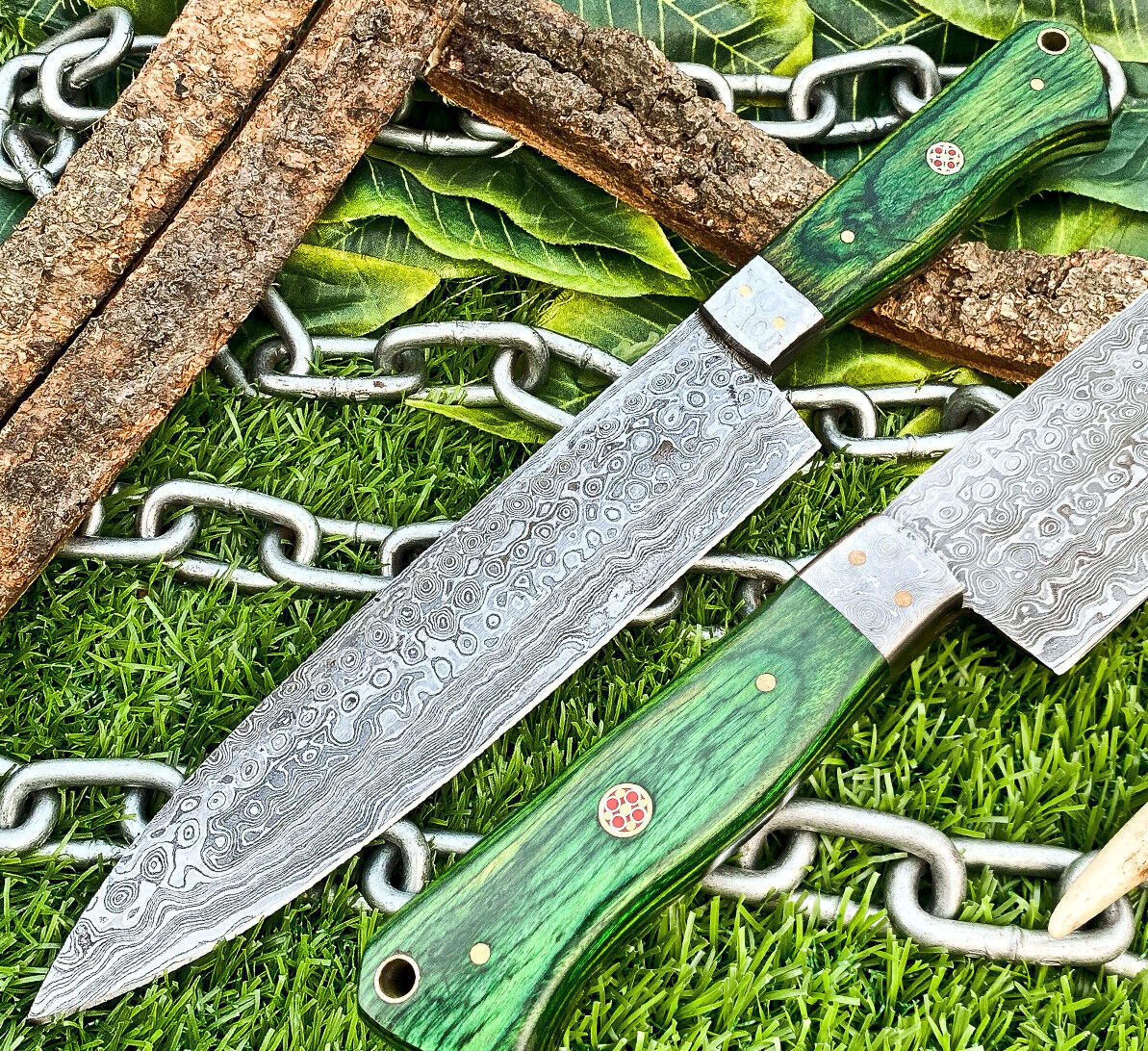 damascus steel professional chef knife with polished wood handle