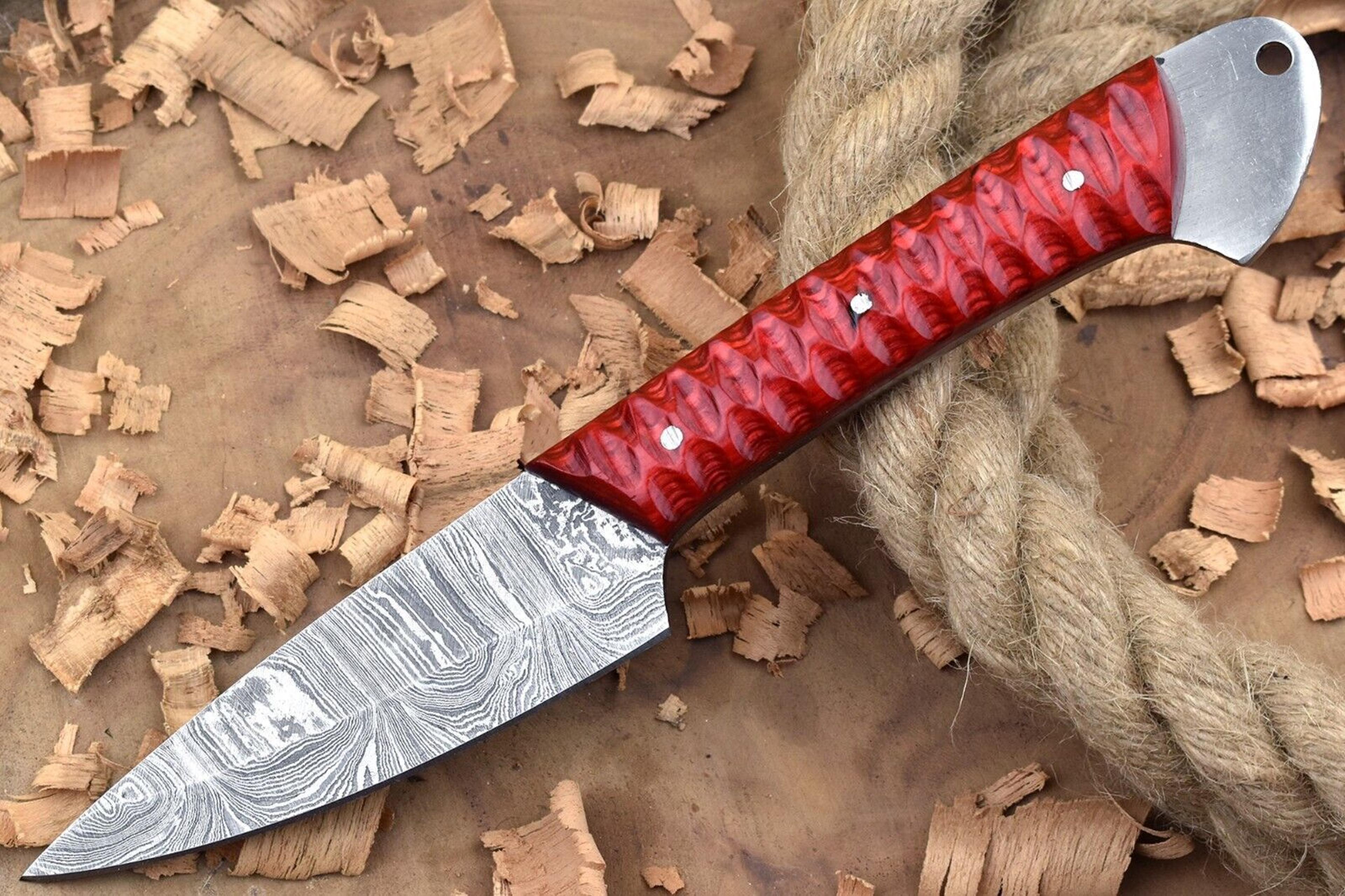 custom handmade damascus steel kitchen chef knife with red resin thappa handle
