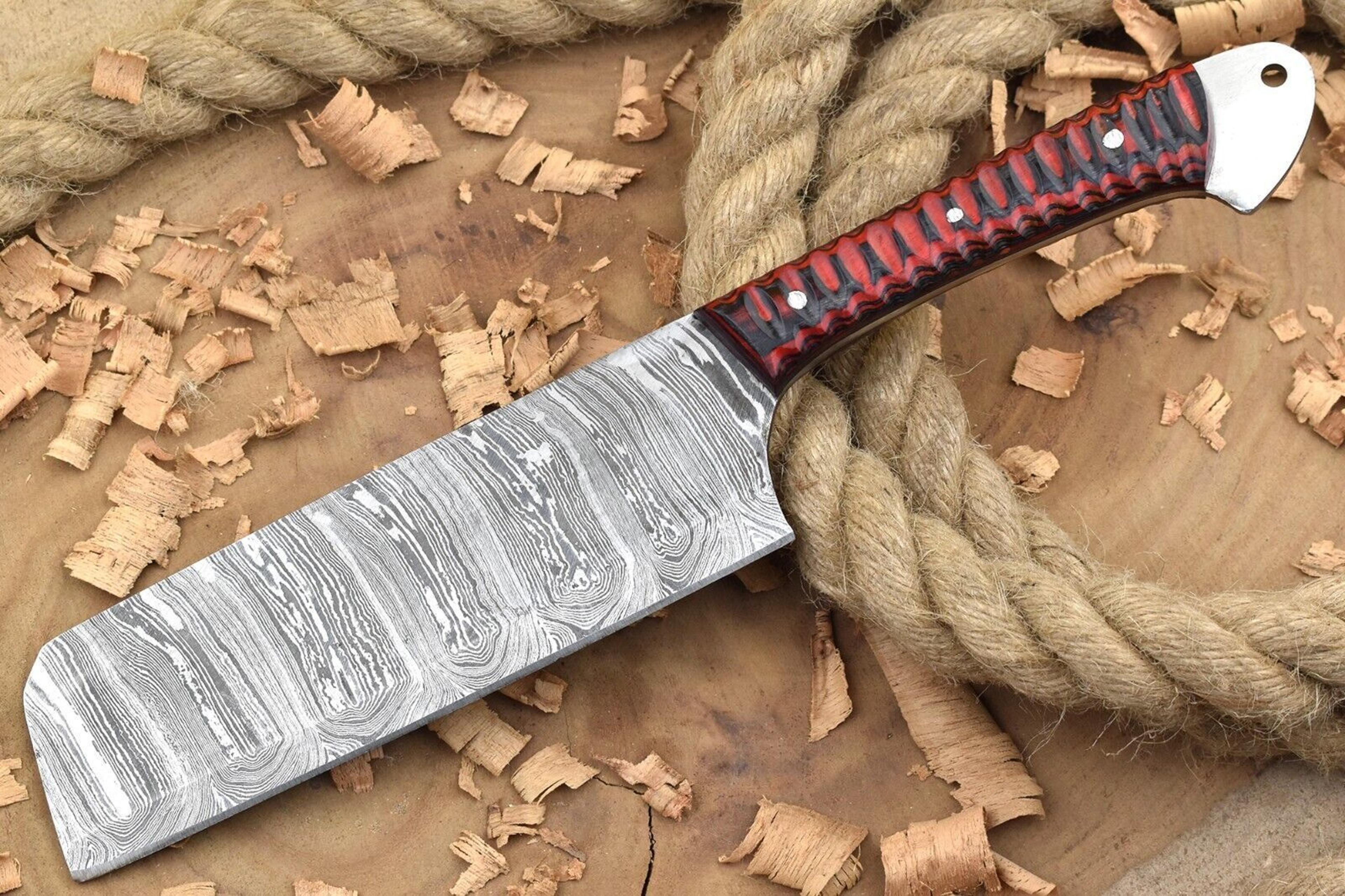 handmade damascus steel kitchen chef knife with red & black resin handle