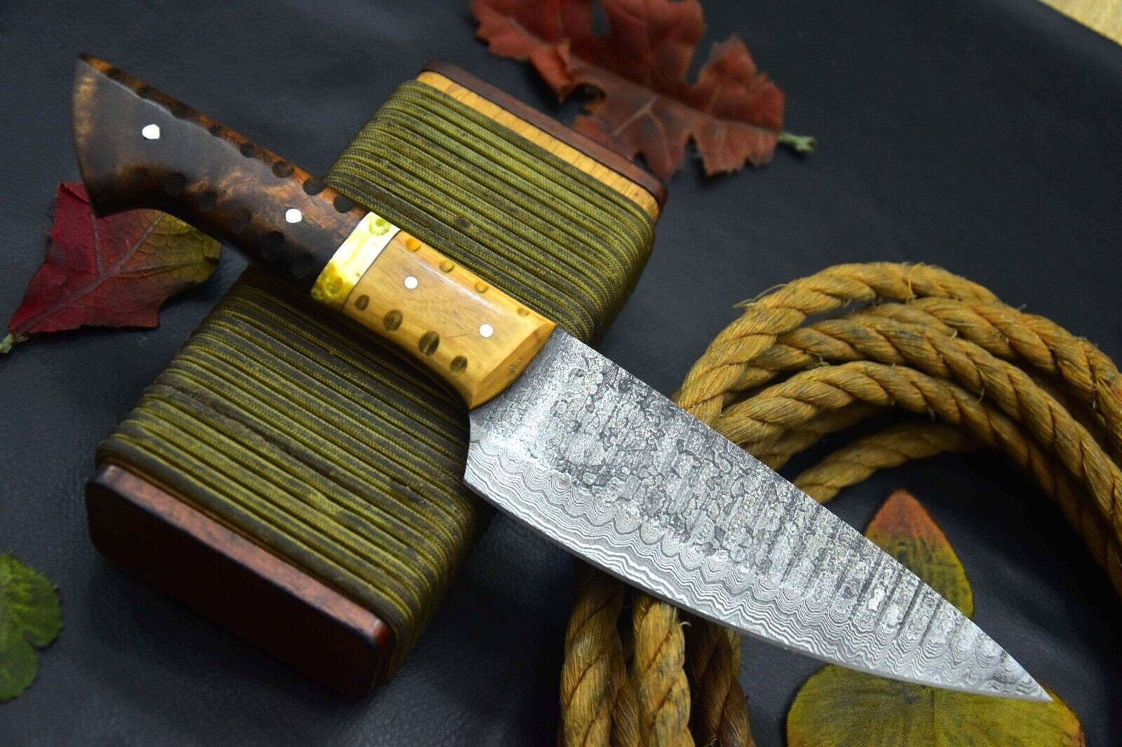 custom damascus steel kitchen knife | full tang wood handle