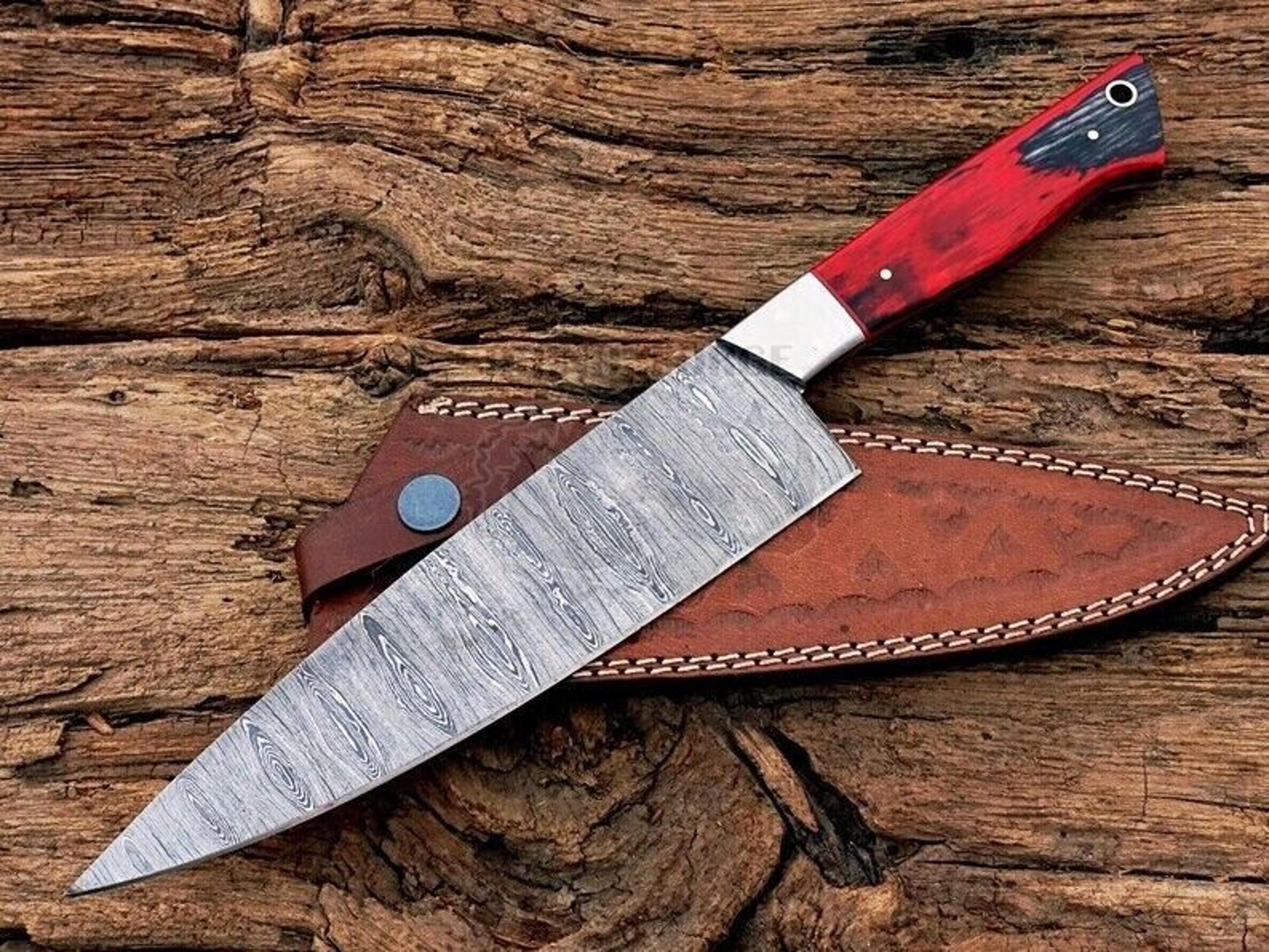 handmade damascus steel chef knife with premium wood handle